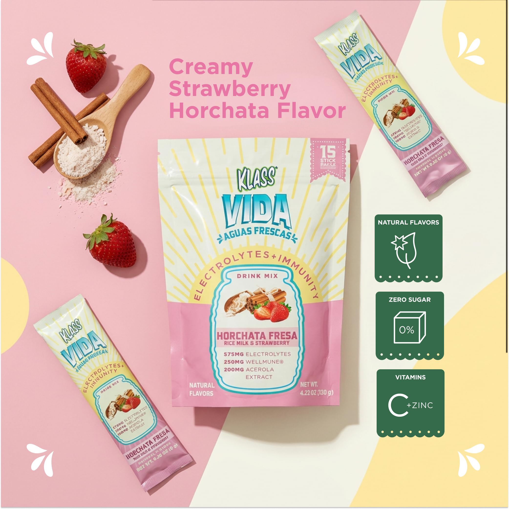 KLASS VIDA etiqueta de ingredientes, claro listado de electrolitos y vitaminas