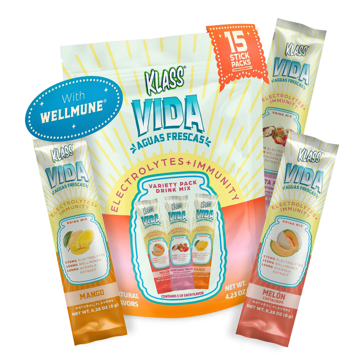 KLASS VIDA frente del empaque mostrando pack variedad y beneficios visibles