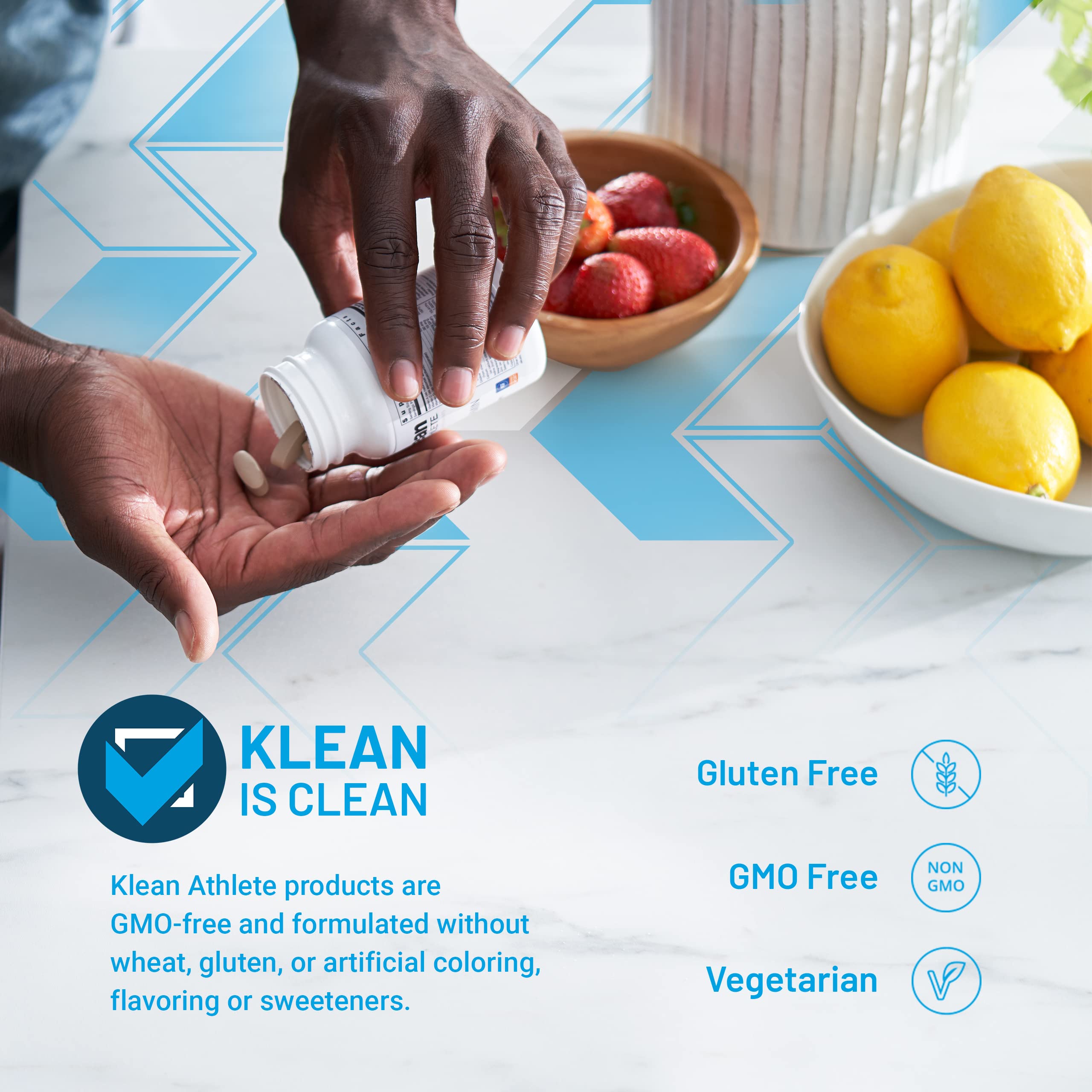 Klean Athlete etiqueta con lista de ingredientes y beneficios claros