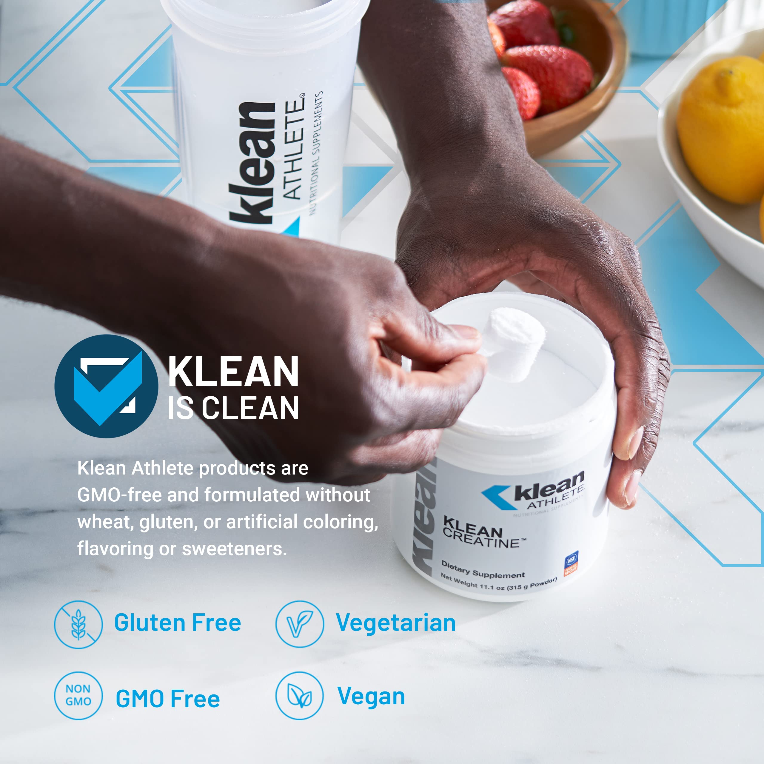 Klean Athlete polvo cercano mostrando textura fina y mezcla fácil