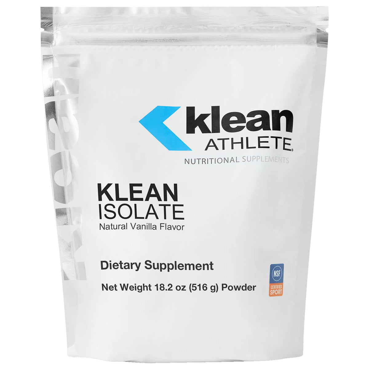 Klean Athlete envase frontal de Klean Isolate mostrando diseño y sabor vainilla, confianza de atleta