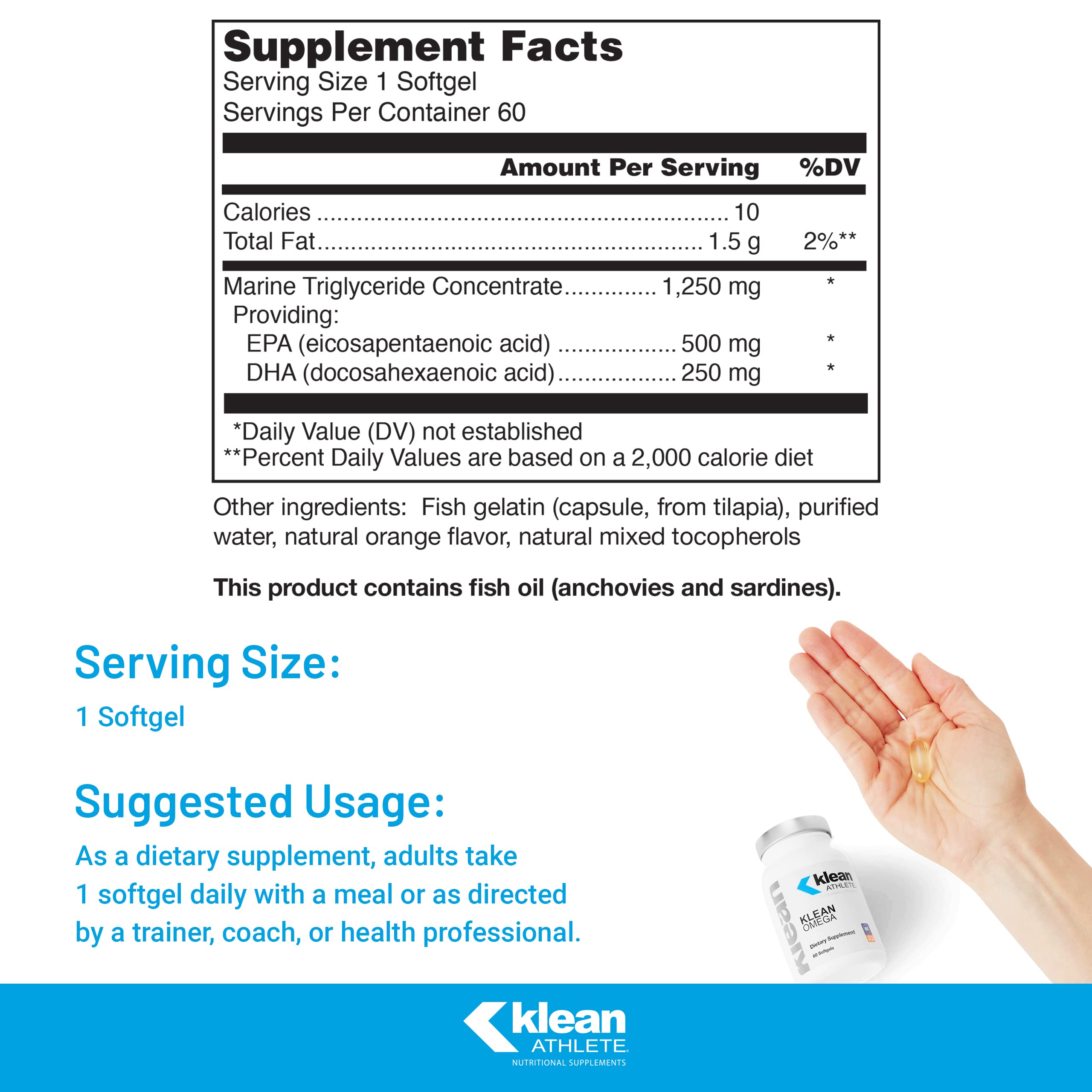 Klean Athlete textura de softgel destacando absorción y pureza