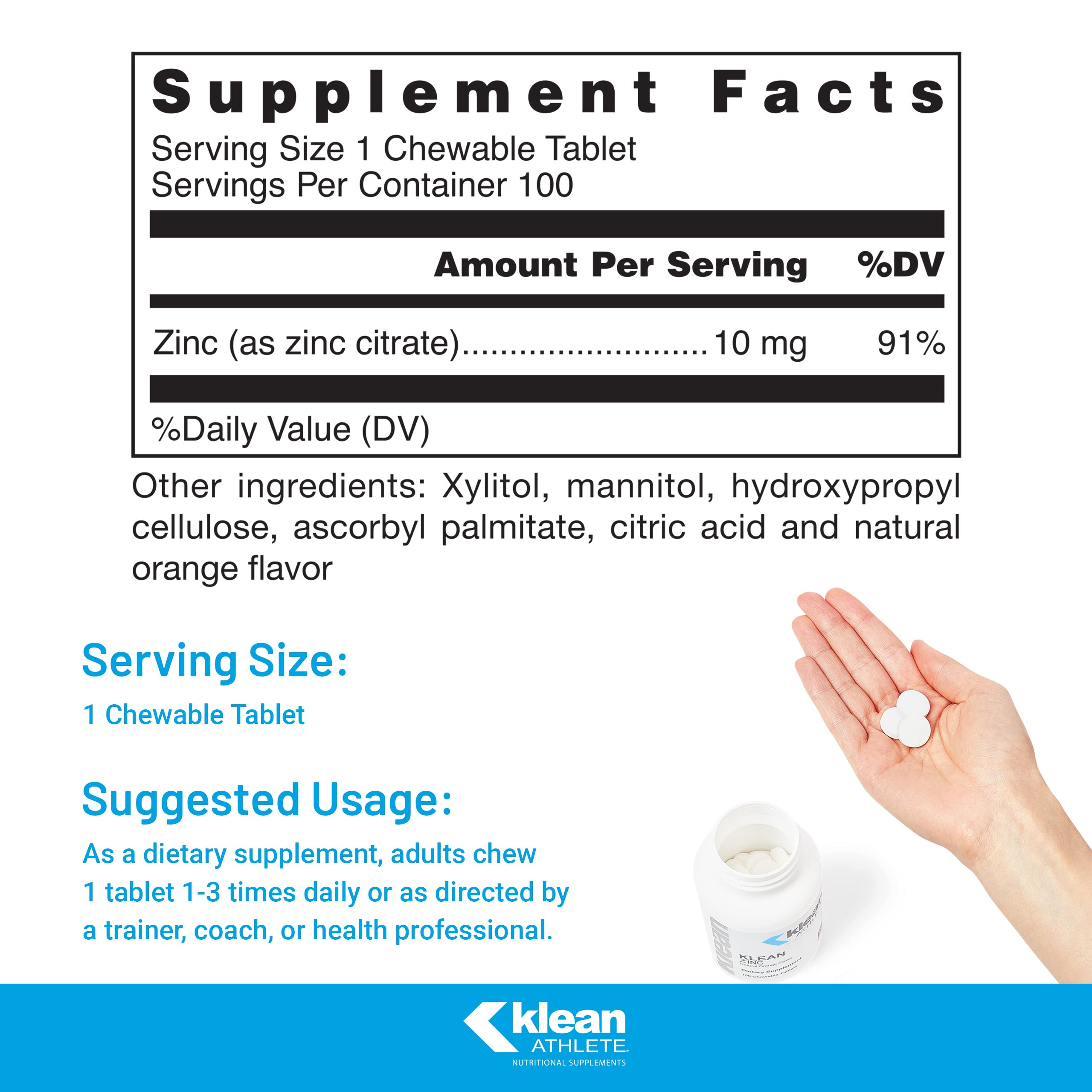 Klean Athlete primer plano de tabletas masticables para toma rápida
