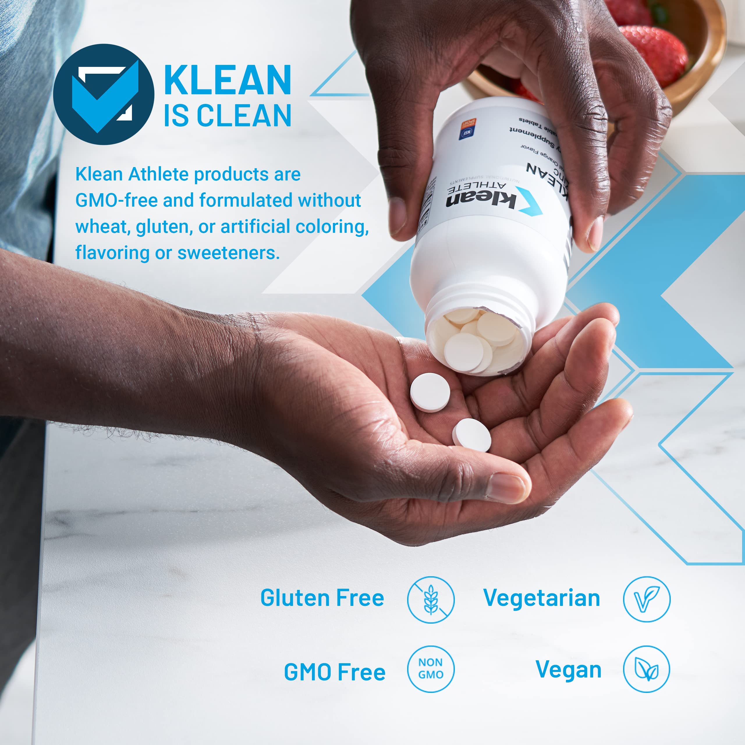 Klean Athlete tabletas sabor naranja con textura, atractivo y sabor natural
