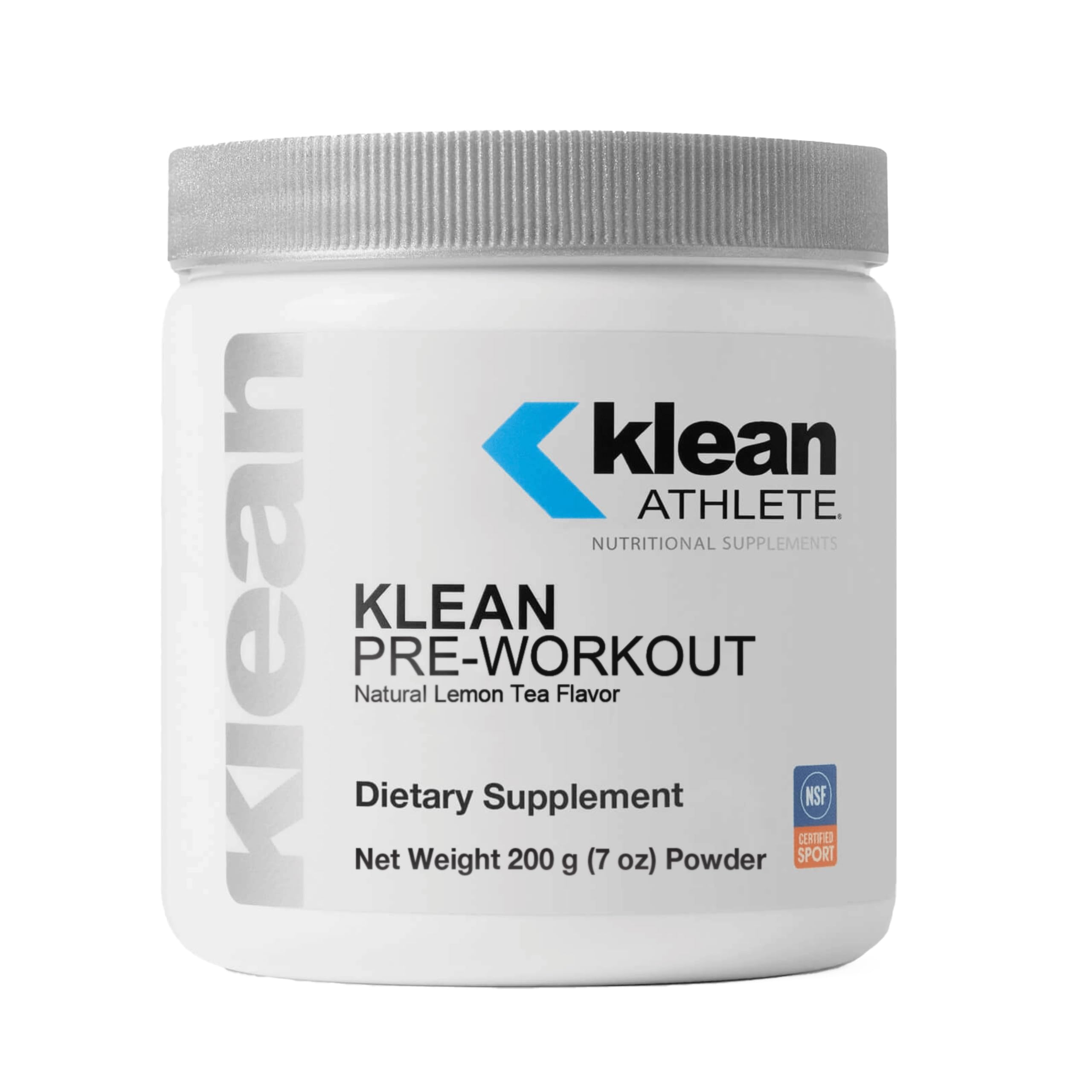 Klean Athlete envase frontal mostrando sabor té limón y certificación NSF