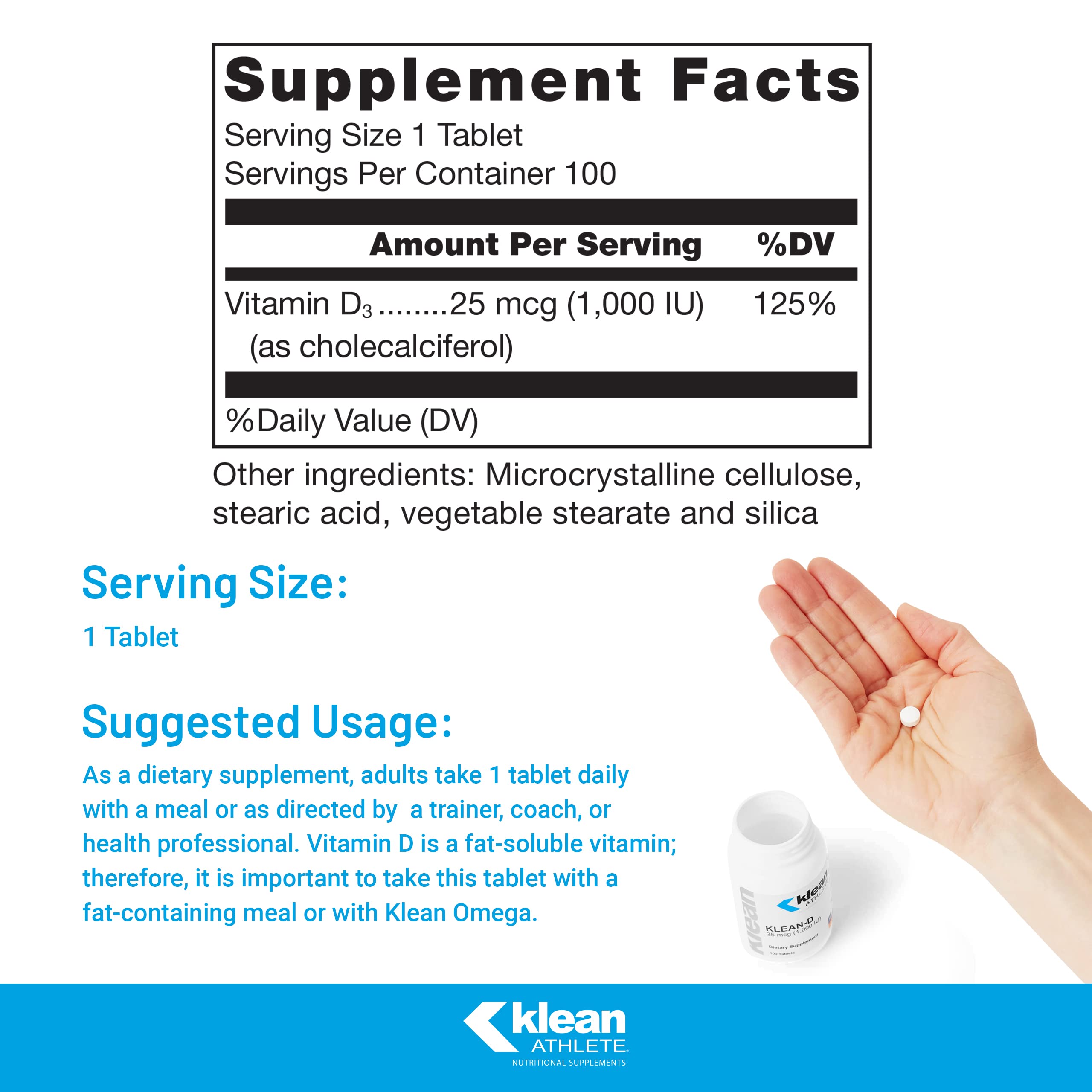 Klean Athlete tabletas en mano para dosificación cómoda y portátil