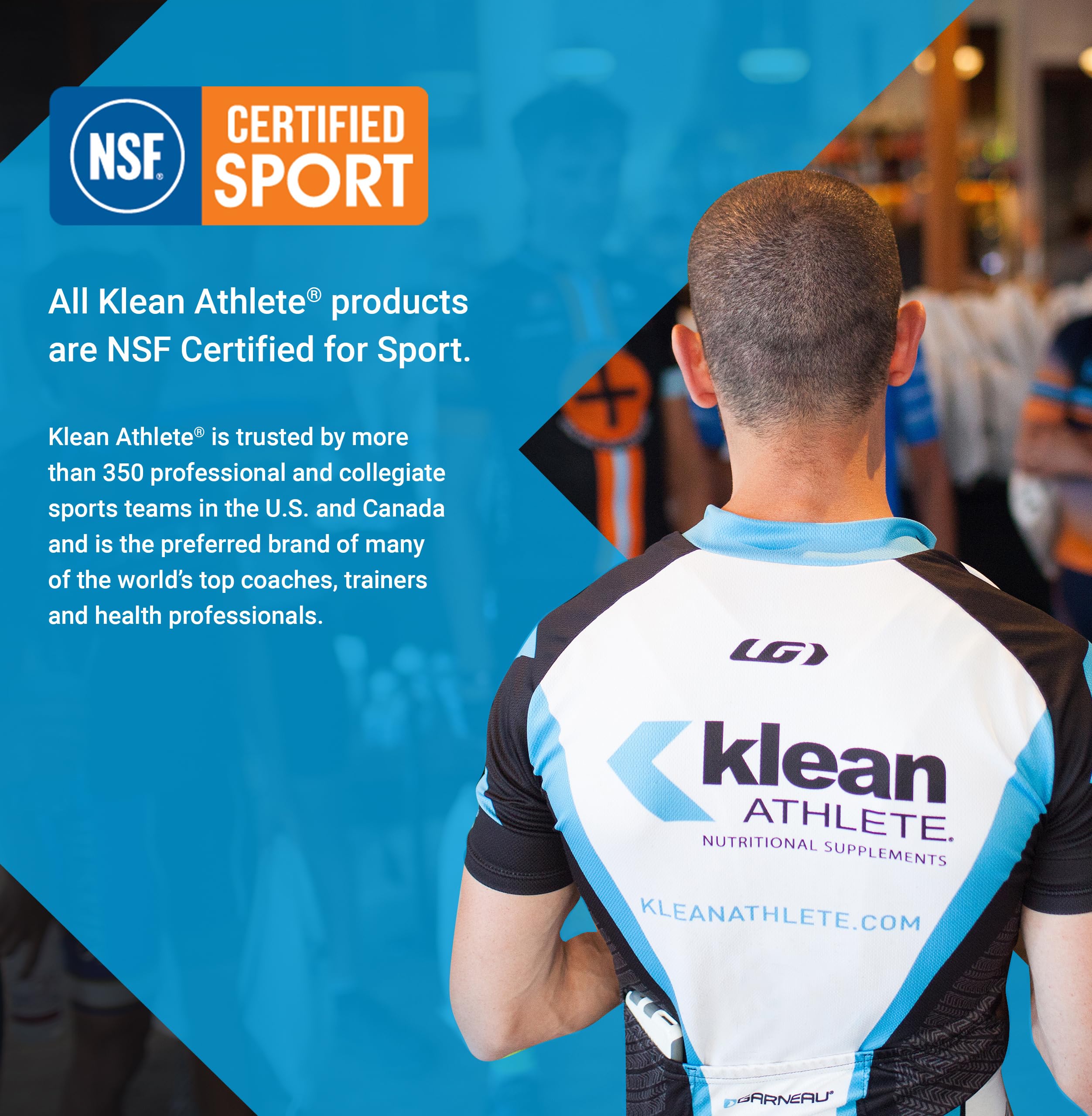 Klean Athlete suplemento junto a pesas ilustrando beneficio para entrenamientos