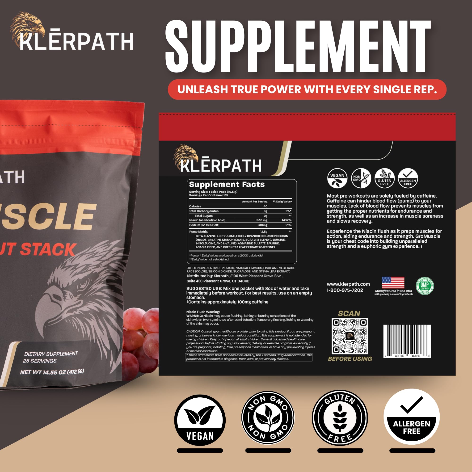 Klerpath mezcla en vaso demostrando solubilidad y sabor Grape Crush refrescante