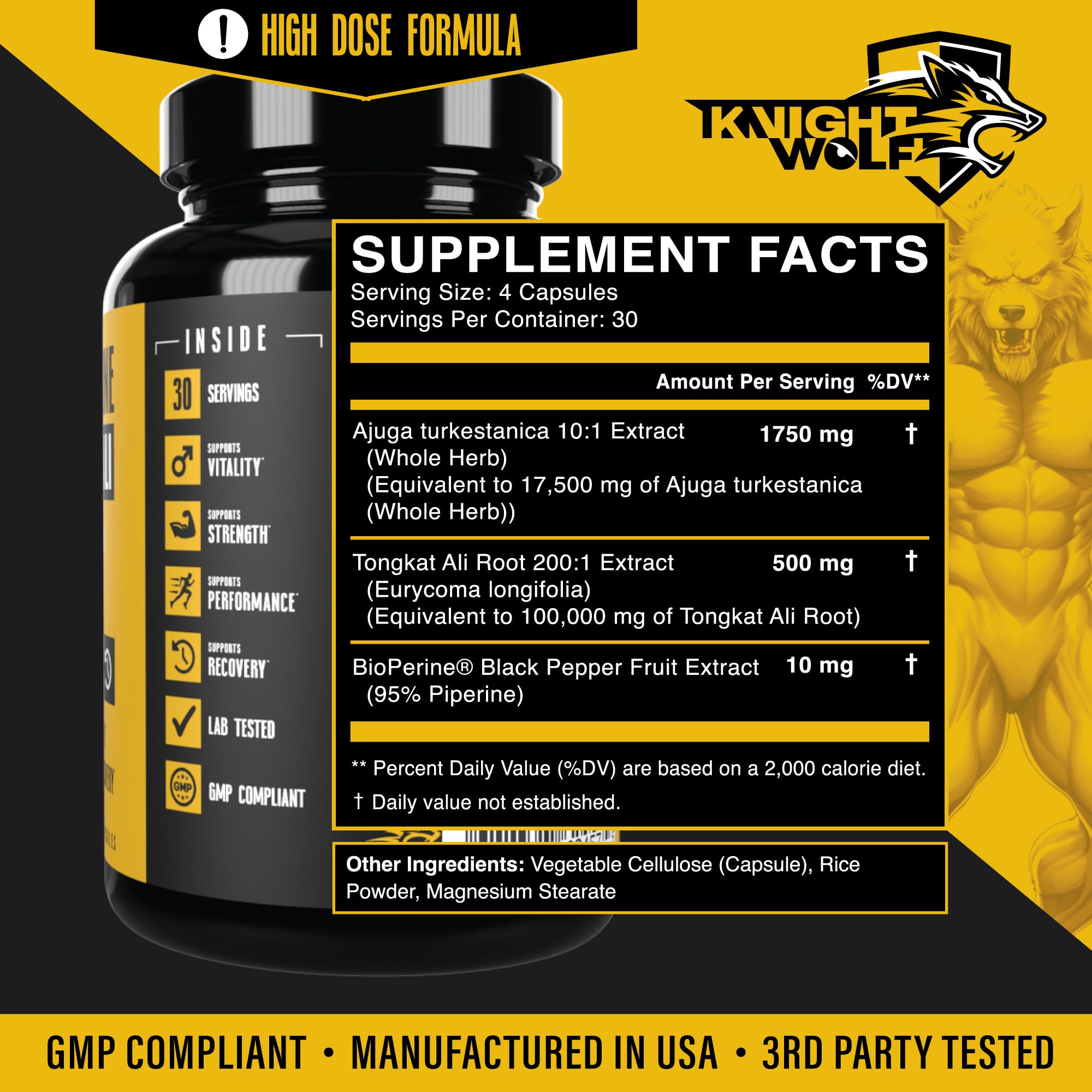 KNIGHT WOLF SUPPS primer plano de una cápsula mostrando textura y calidad del suplemento