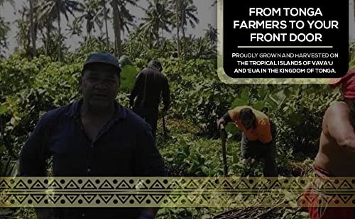 Koa Kava etiqueta con origen Tonga y detalles de laboratorio, confianza