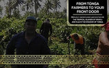 Koa Kava etiqueta con origen Tonga y detalles de laboratorio, confianza