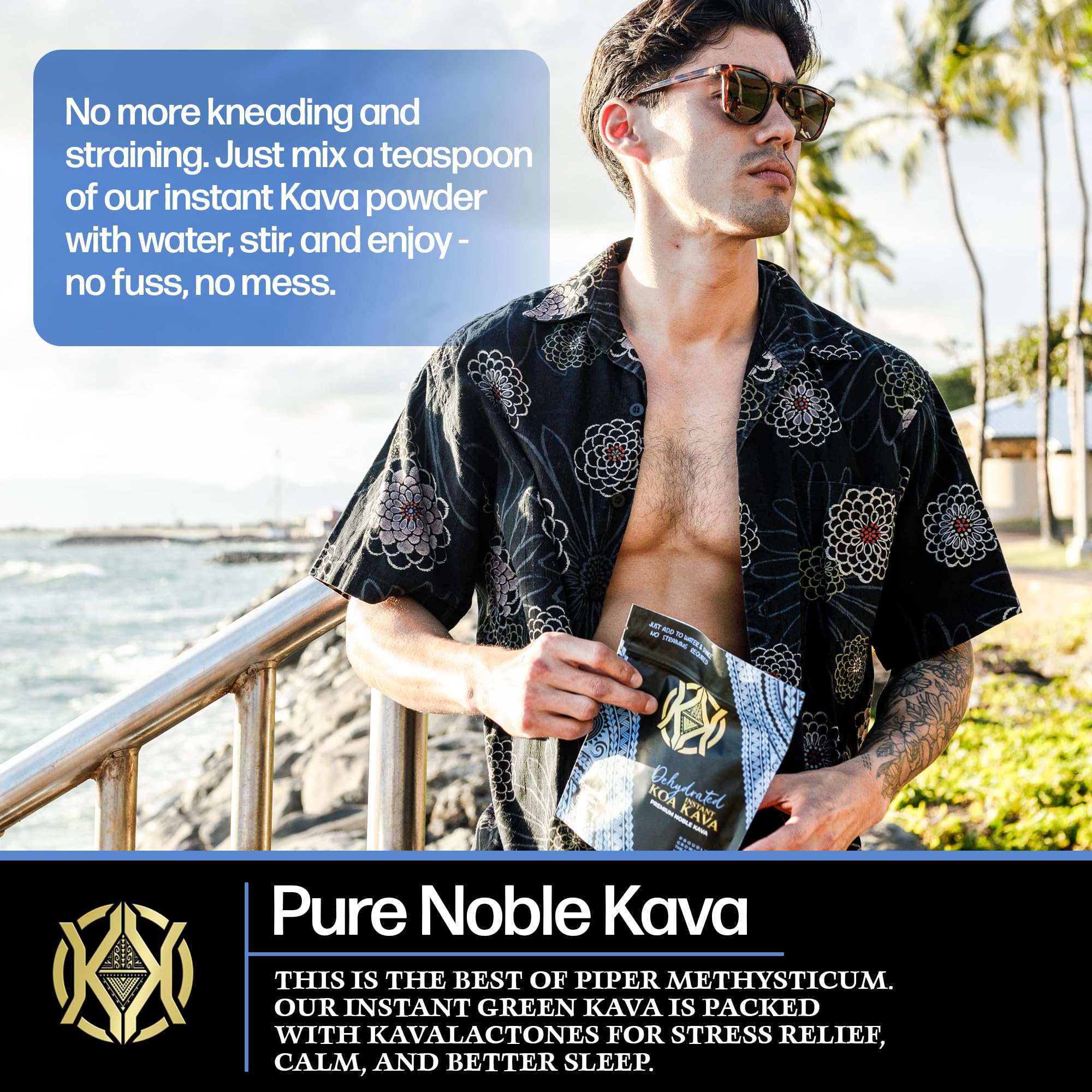 Koa Kava polvo disolviéndose en shaker para mezcla rápida