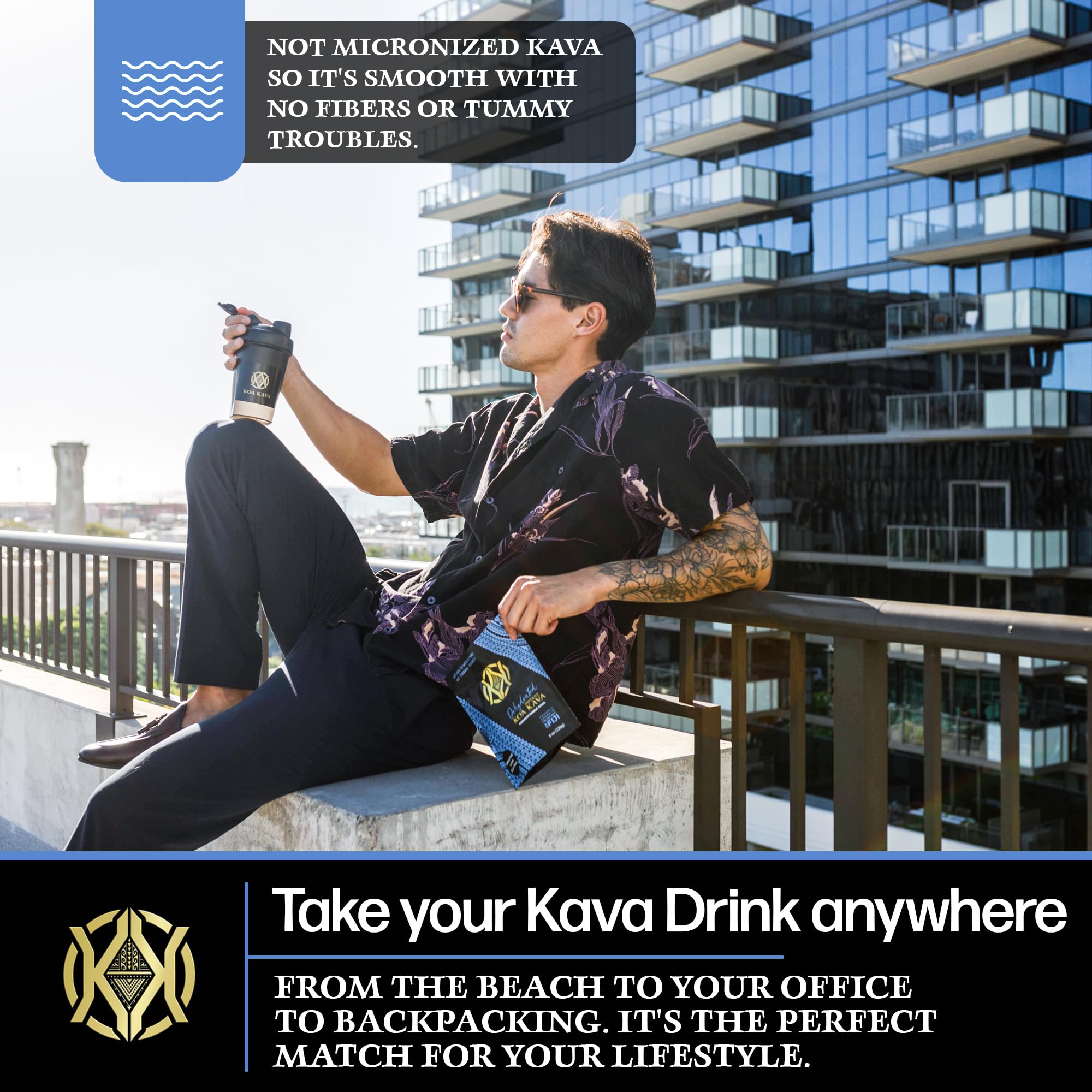 Koa Kava primer plano polvo deshidratado textura fina y mezcla fácil