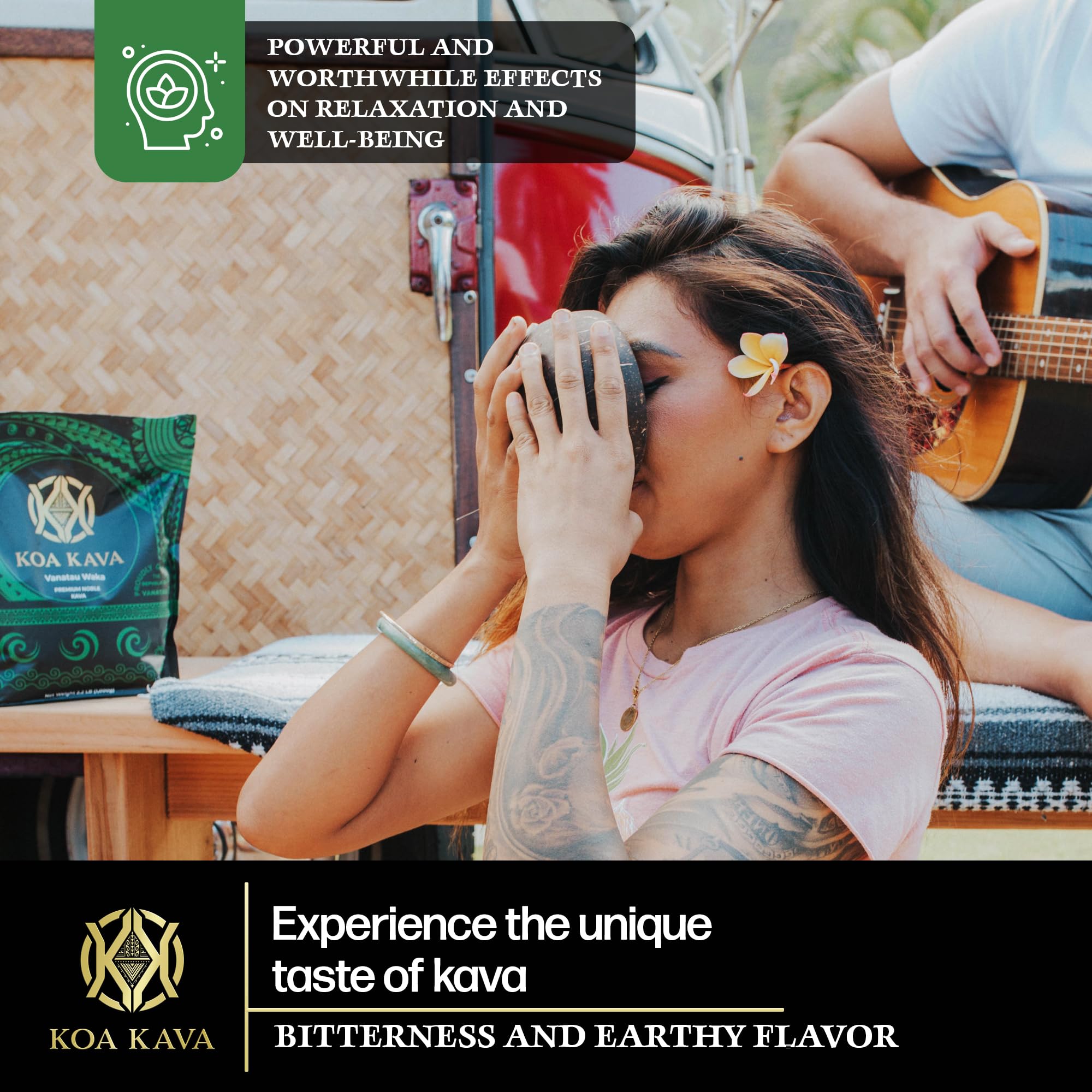 Koa Kava polvo mezclado en batido mostrando versatilidad nutricional