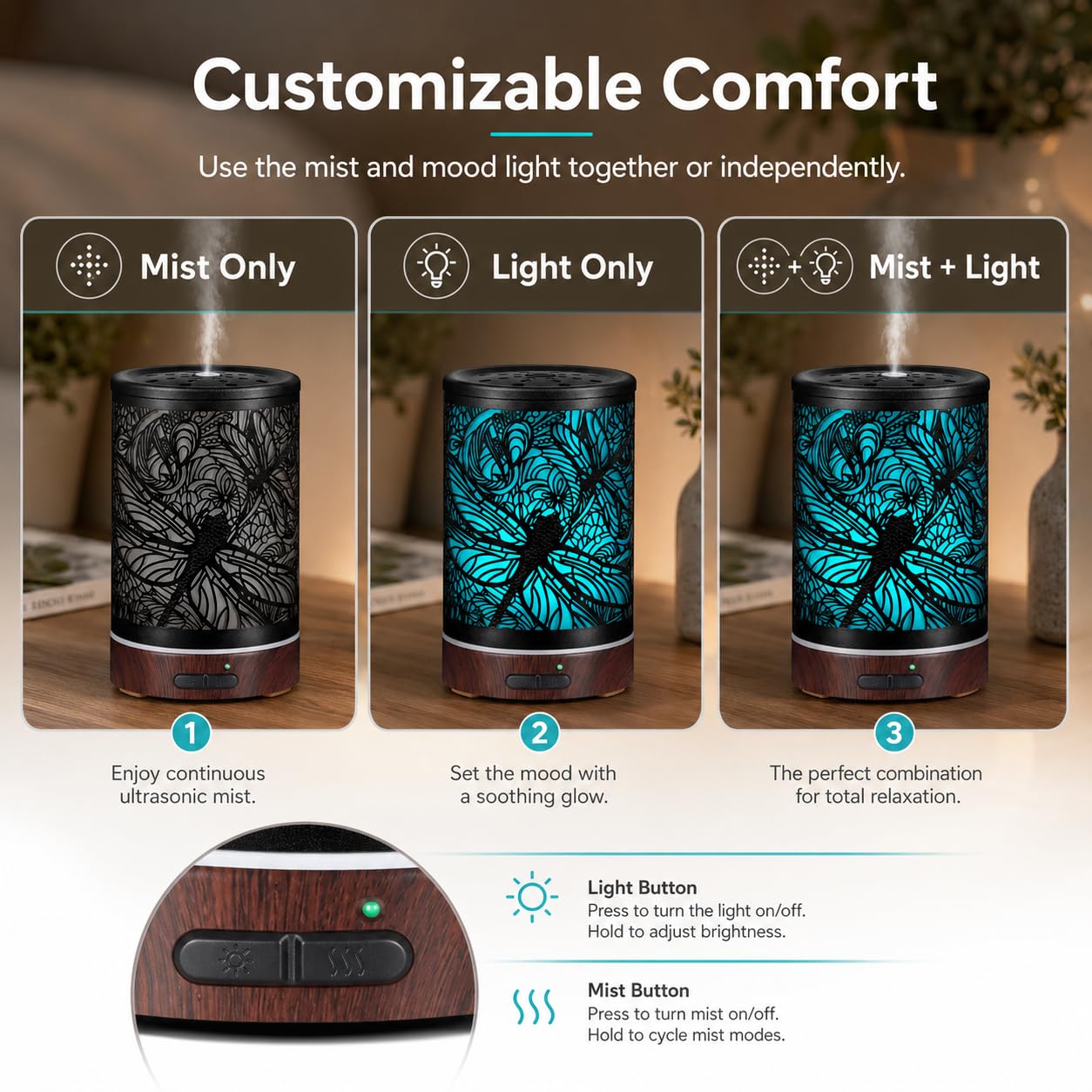 kobodon dragonfly emitiendo niebla fría en sala, ayuda a humidificar el ambiente