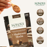 kokora cucharada de porción sobre fondo, muestra tamaño y rendimiento del envase