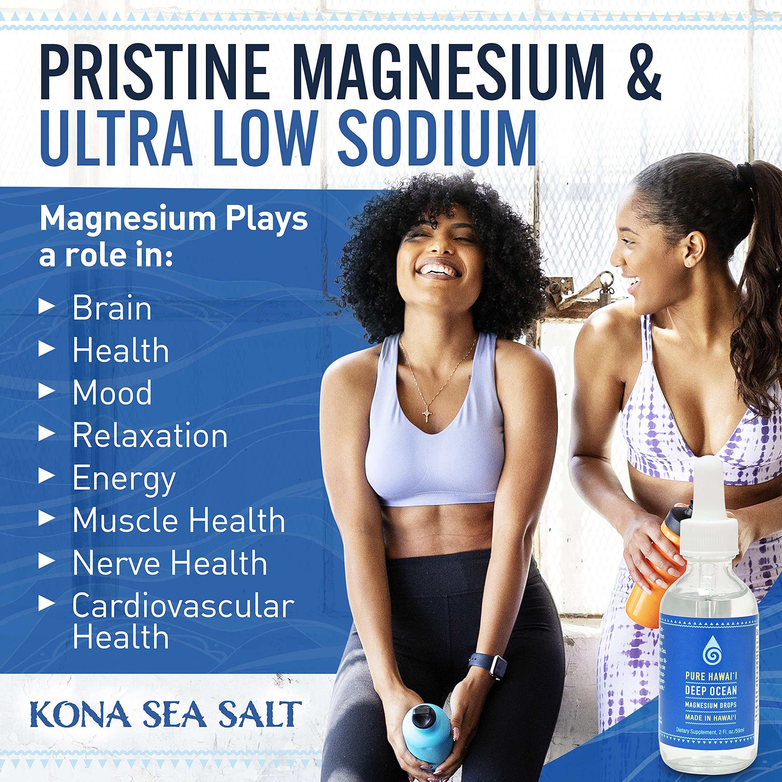 Kona Sea Salt aplicado en botella reutilizable para agua mineralizada