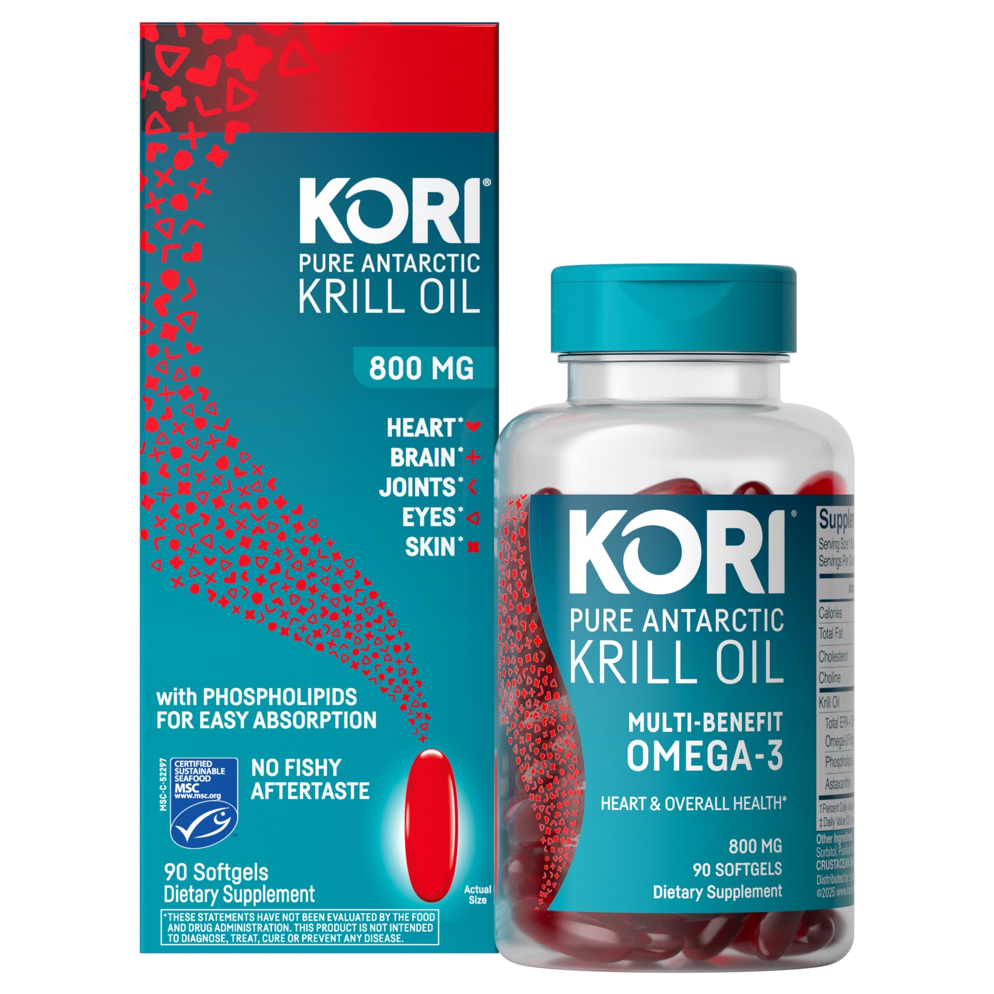 Kori Krill softgel en la mano para apreciar tamaño y facilidad