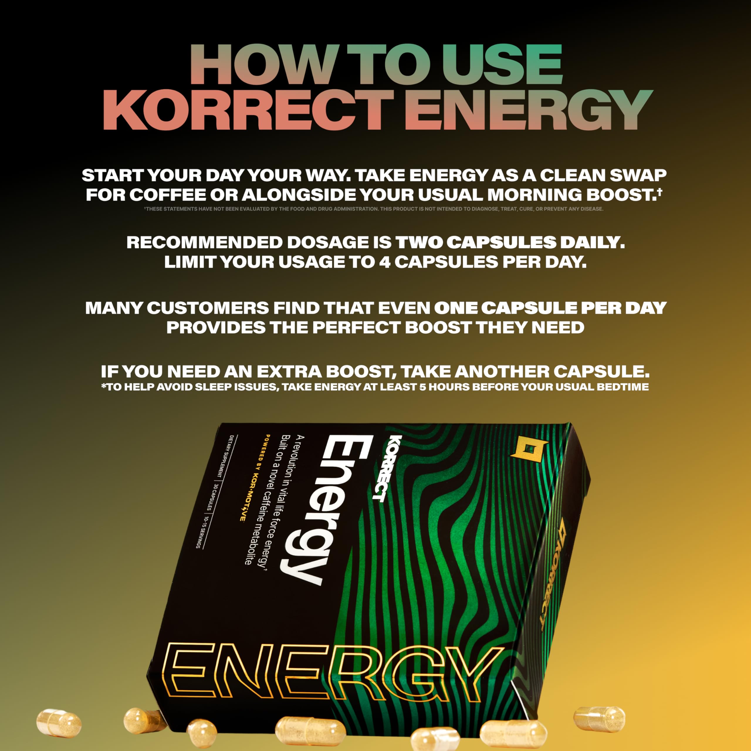 KORRECT LIFE cápsula en uso antes de entrenamiento para energía sostenida