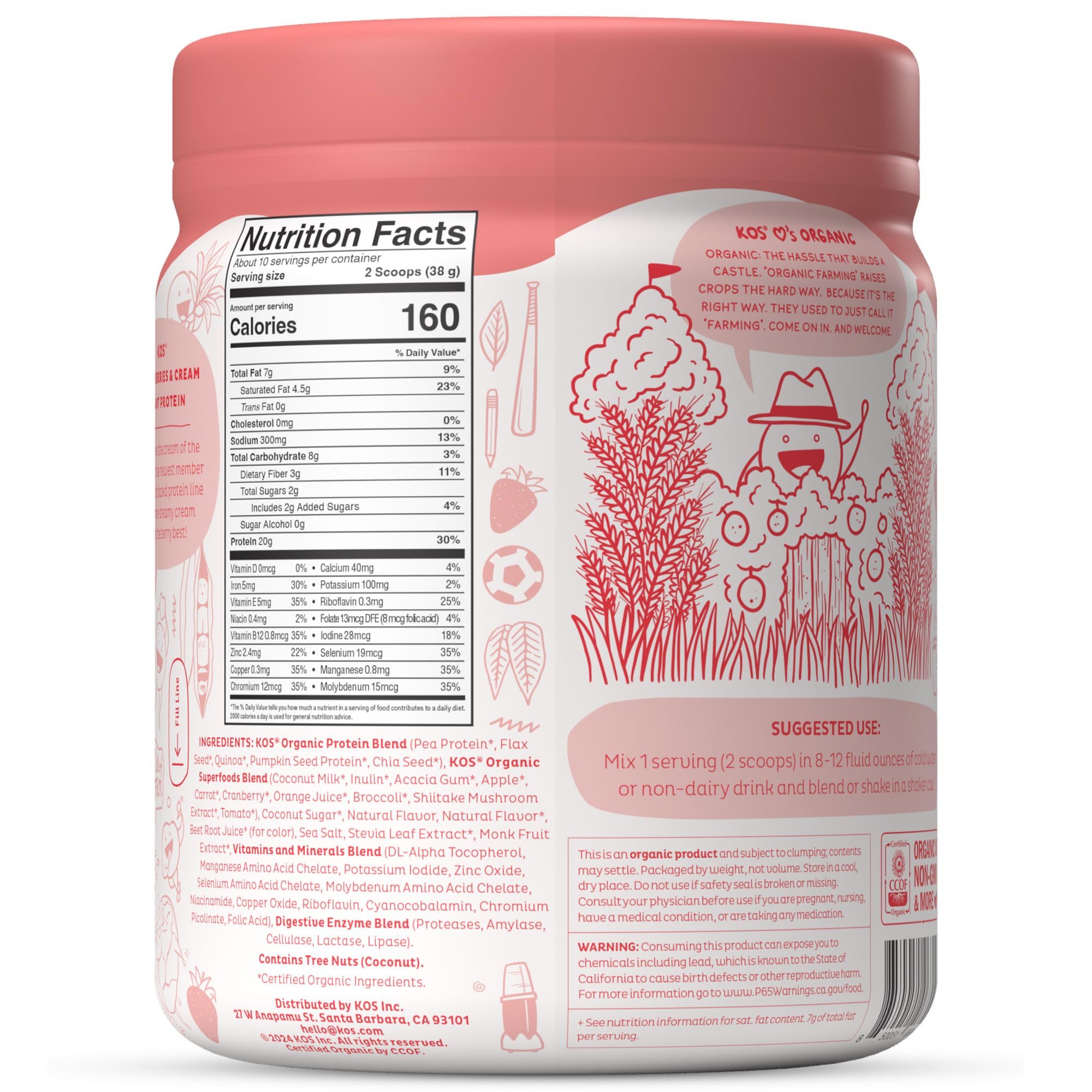 KOS batido rosado preparado en vaso, solución rápida y nutritiva