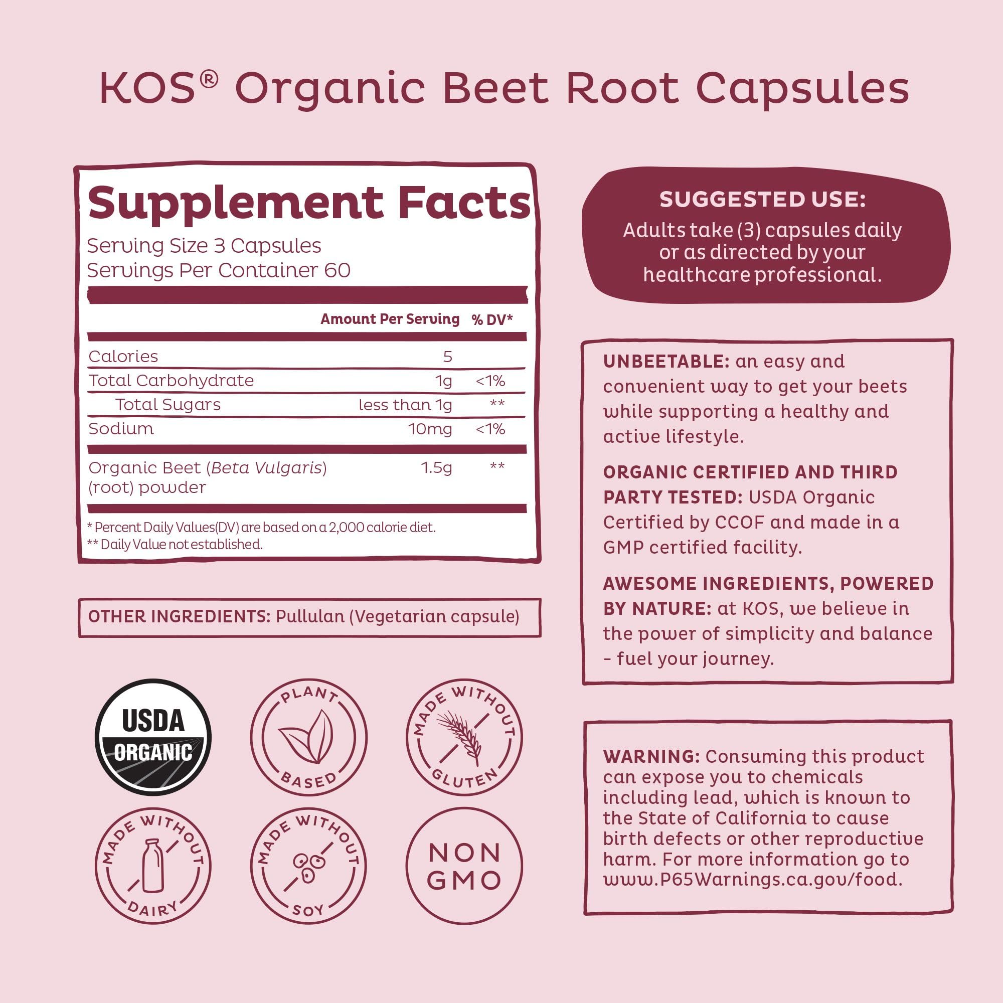 KOS cápsulas de Beetroot en la mano para mostrar tamaño y facilidad de uso