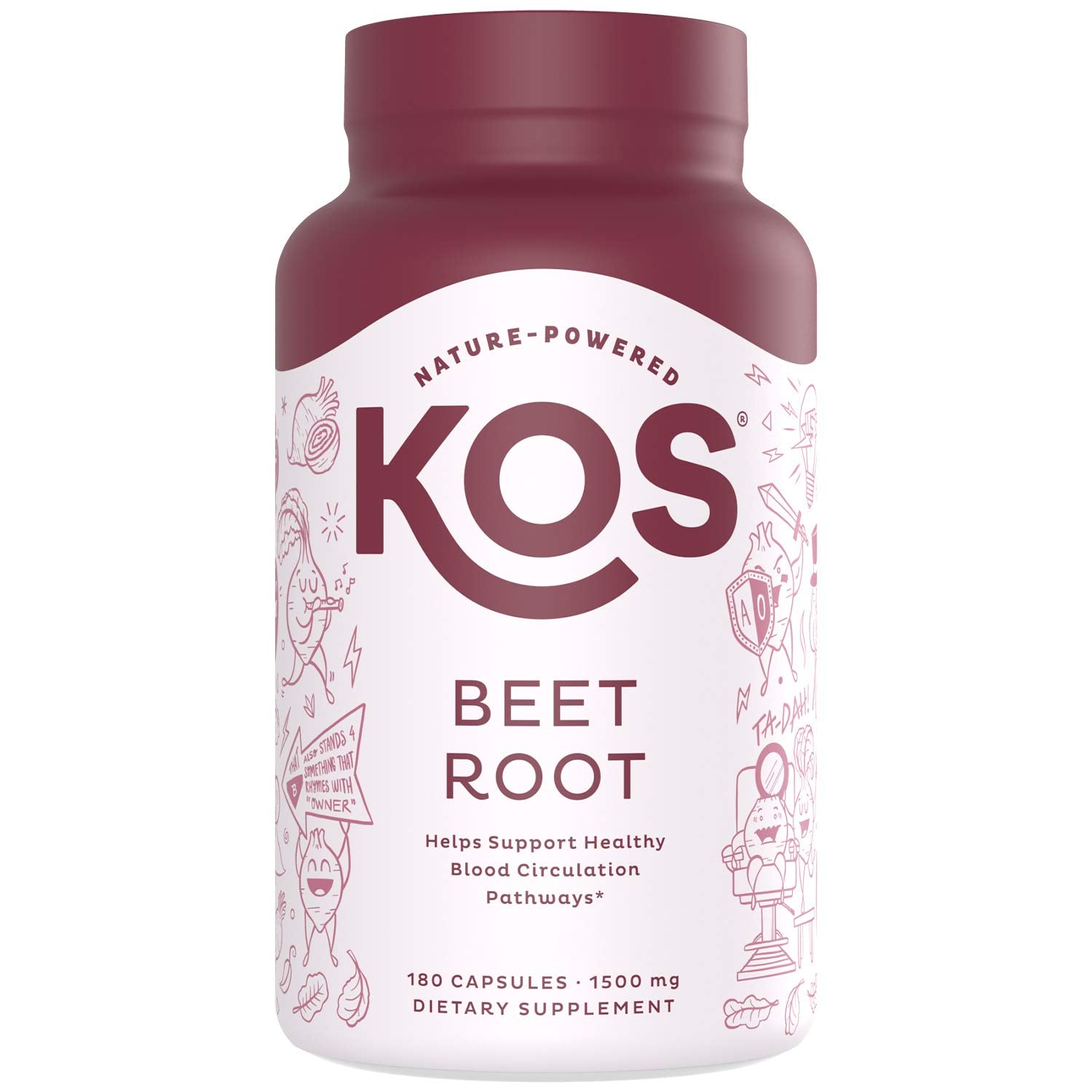 KOS envase frontal de Beetroot orgánico mostrando certificación USDA Organic y confianza