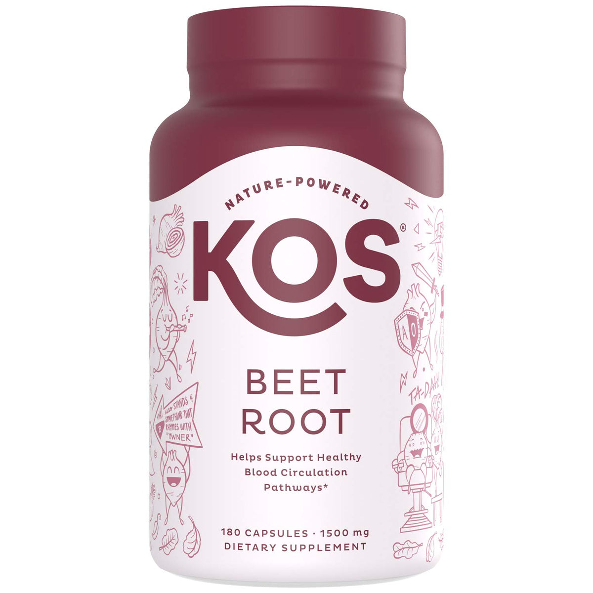 KOS envase frontal de Beetroot orgánico mostrando certificación USDA Organic y confianza