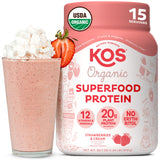 KOS bote frontal sabor Strawberry & Cream mostrando diseño y beneficio orgánico
