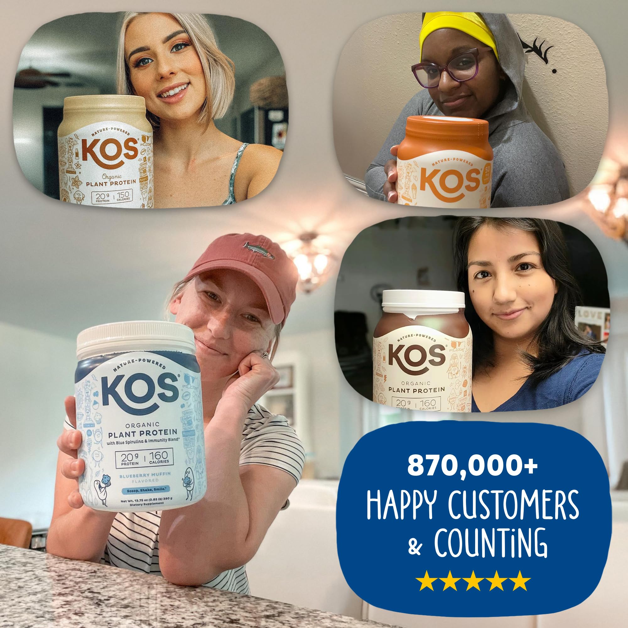 KOS etiqueta nutricional destacando 20 g de proteína por porción