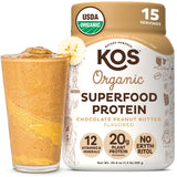 Envase KOS frontal mostrando sabor chocolate mantequilla de cacahuete y beneficios claros