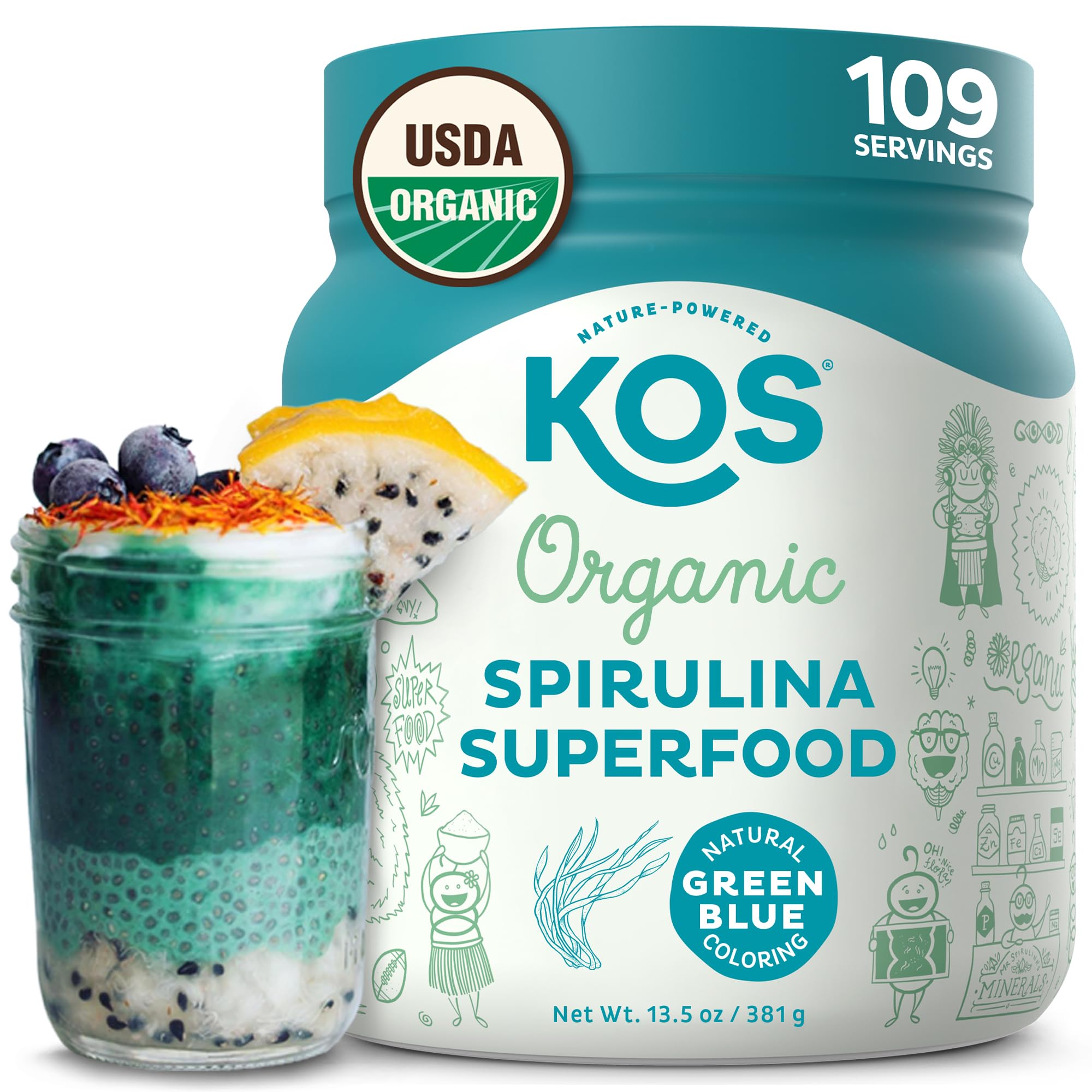 KOS envase frontal mostrando tamaño y diseño, confianza orgánica