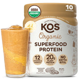 KOS frente del empaque que muestra sabor chocolate peanut butter y beneficio de proteína vegana