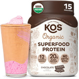 KOS envase frontal mostrando proteína vegetal y beneficios orgánicos