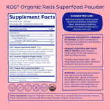 KOS Reds detalle del polvo y ingredientes que evidencia mezcla de superfrutas