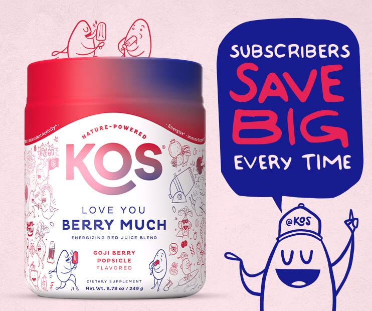 KOS Reds cucharada con porción para comparar tamaño y dosificación