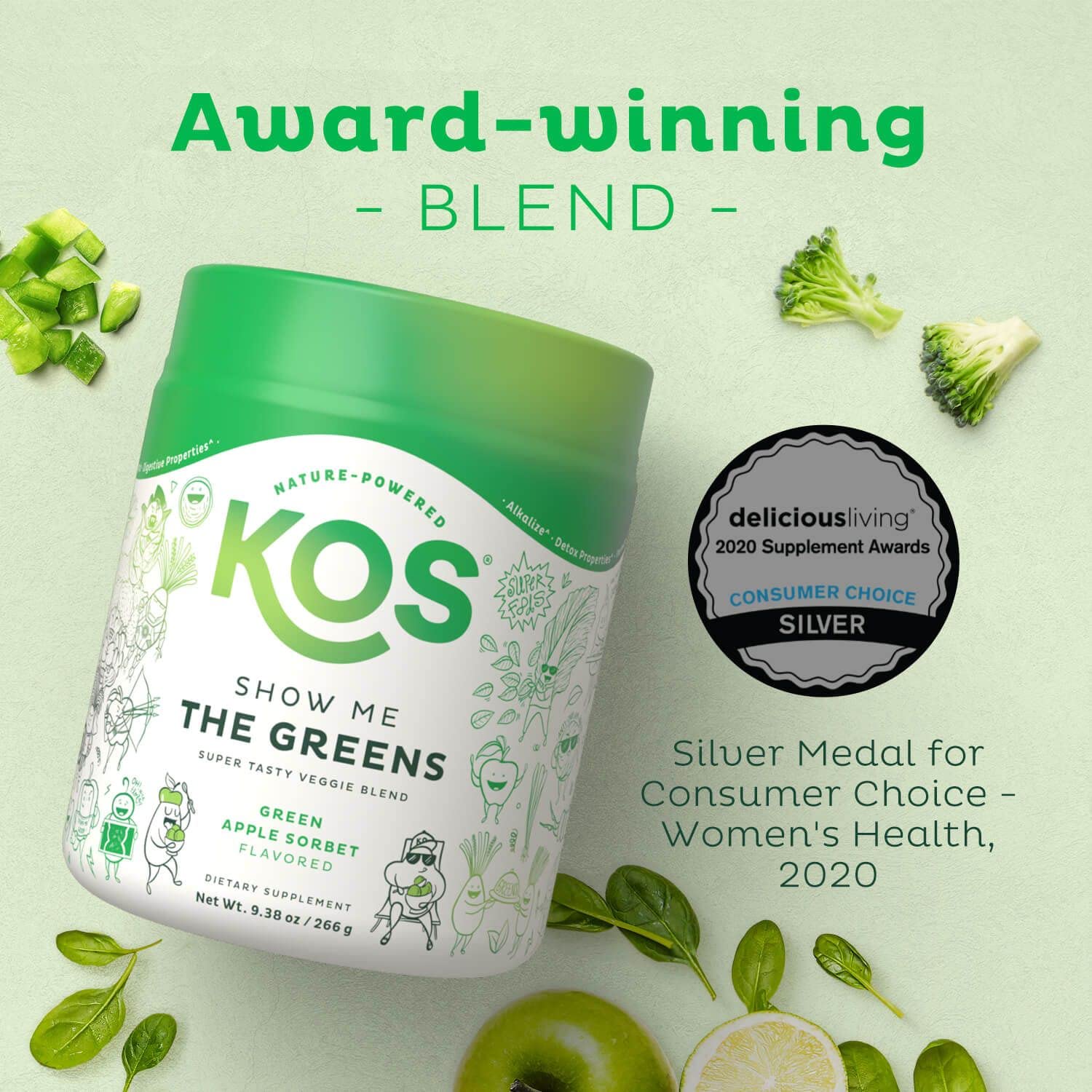 KOS textura del polvo color verde brillante con aroma de manzana