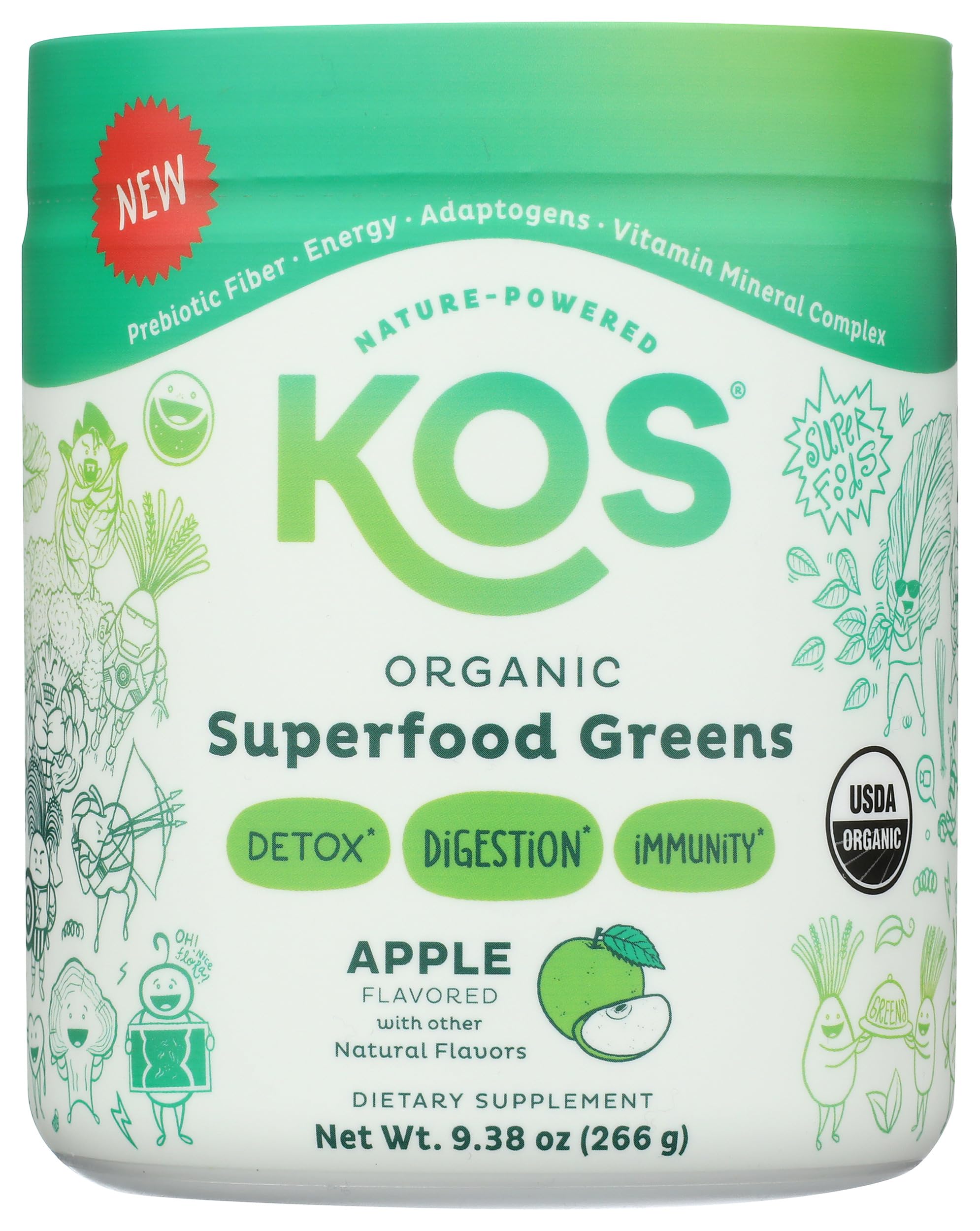 KOS vaso con mezcla verde disuelta, refrescante y baja en calorías