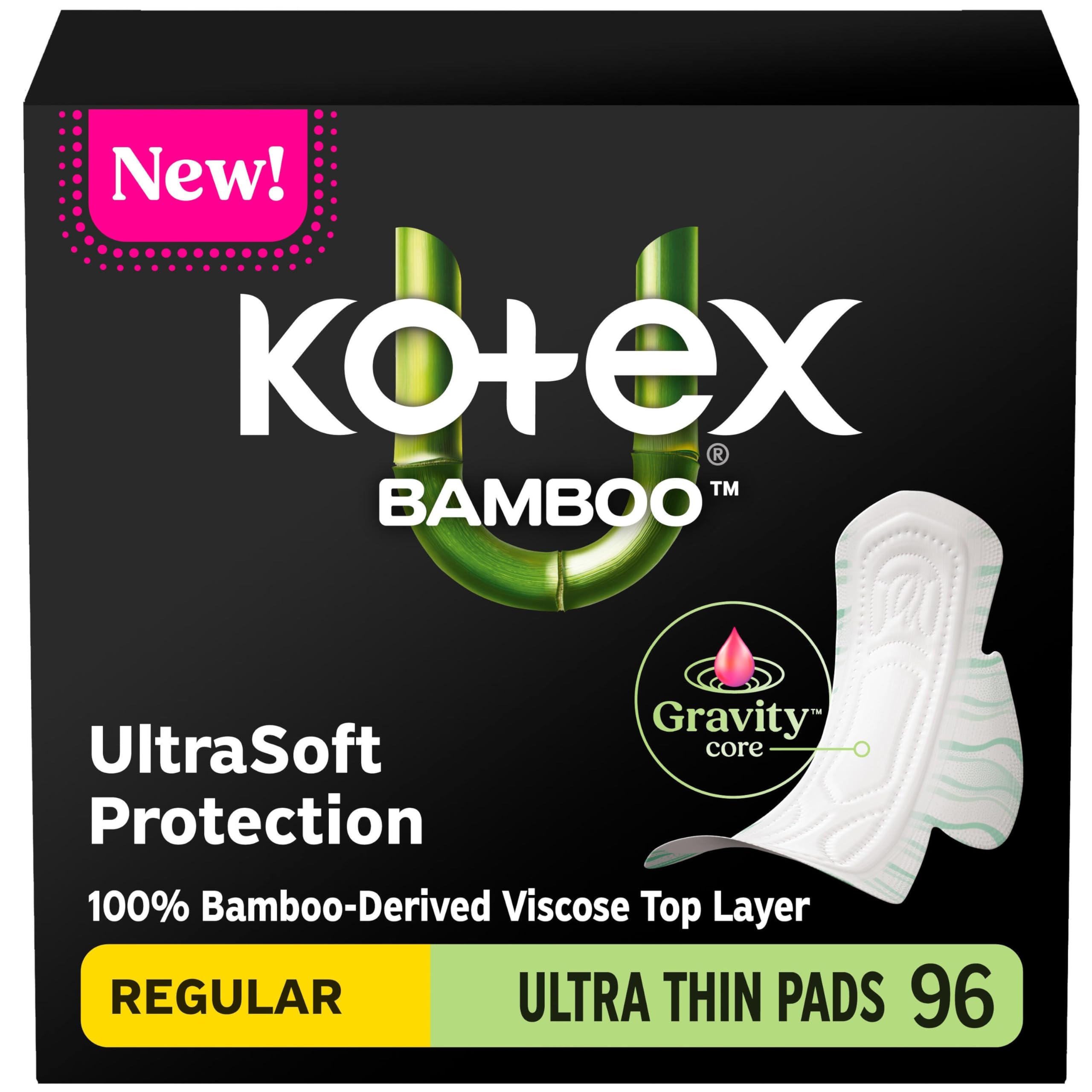 Kotex bambú empaque frontal mostrando cantidad y beneficio de conveniencia