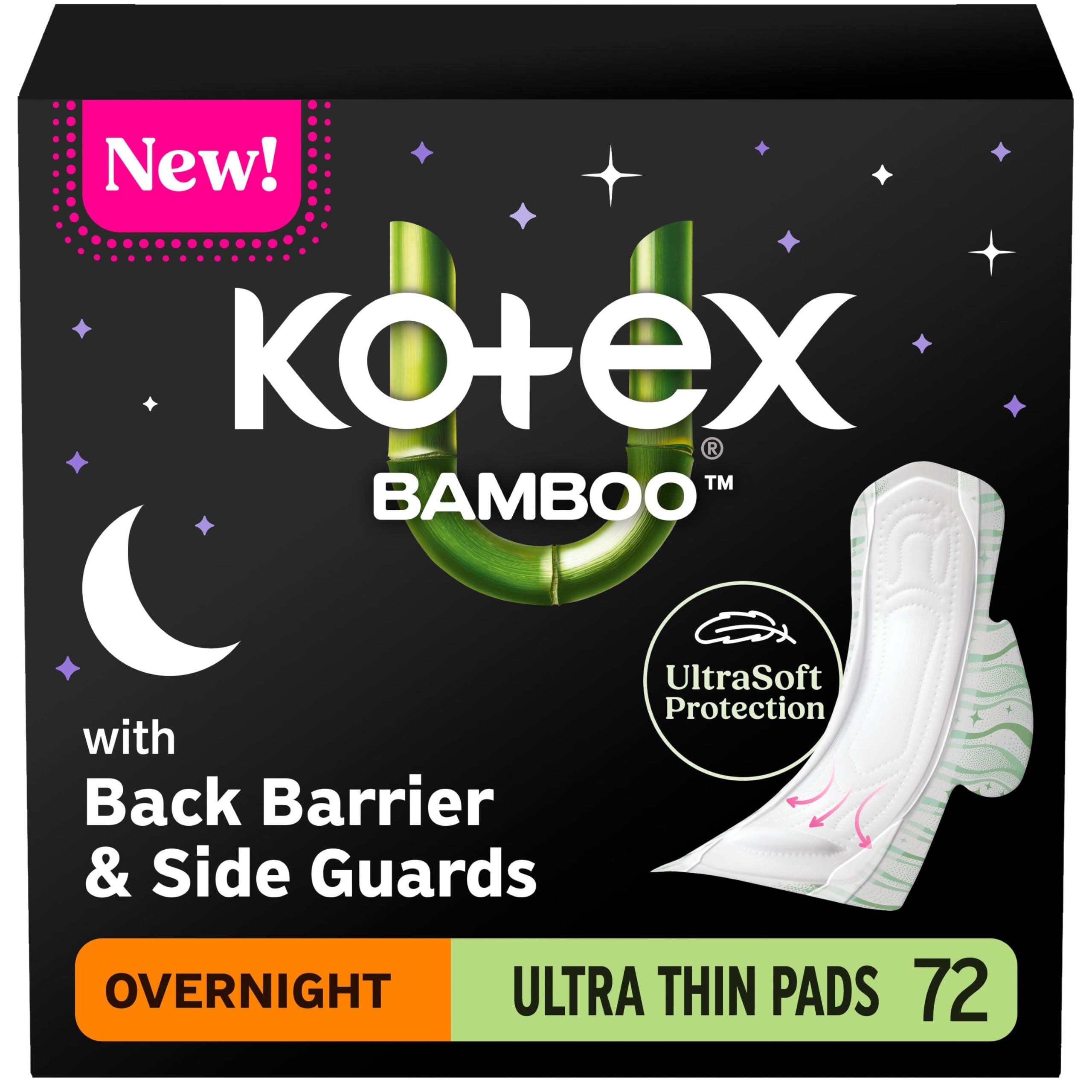 Kotex frente del paquete mostrando cantidad y diseño, comodidad nocturna
