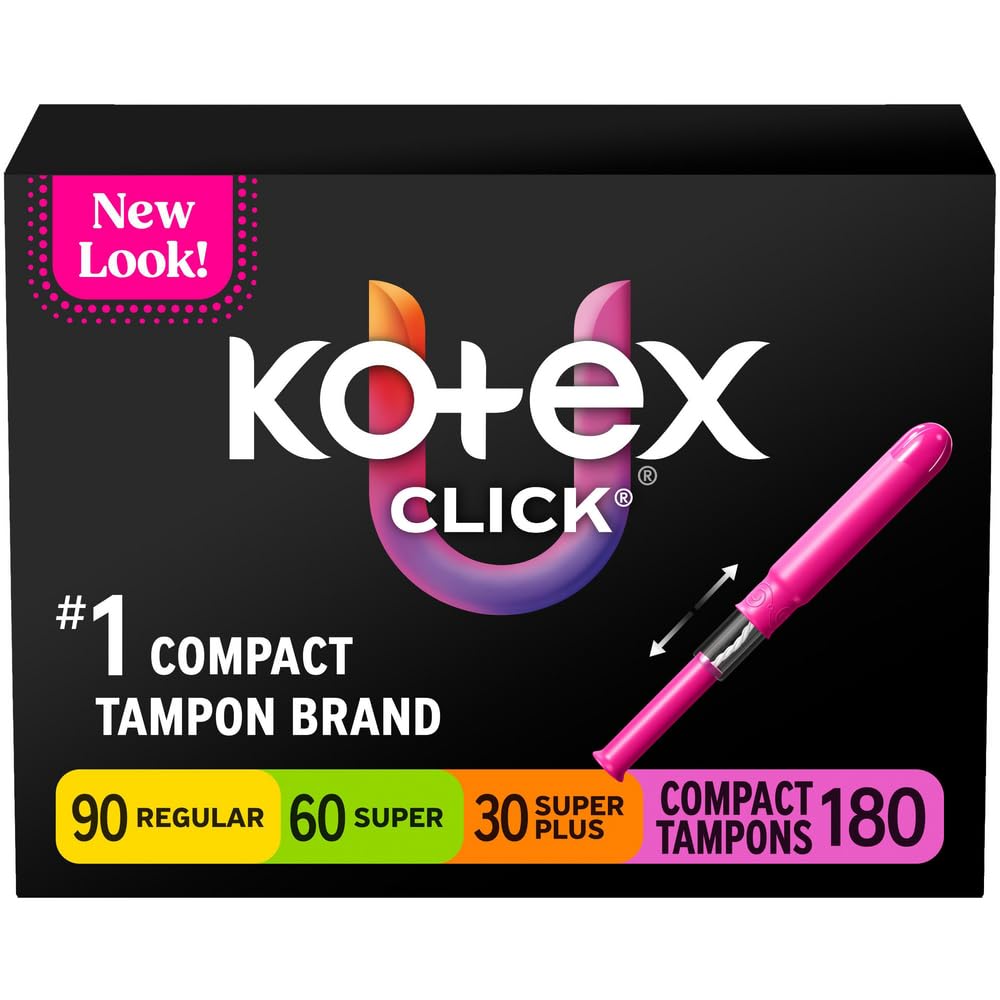 Kotex Click mostrando el frente del paquete, fácil de identificar y transportar