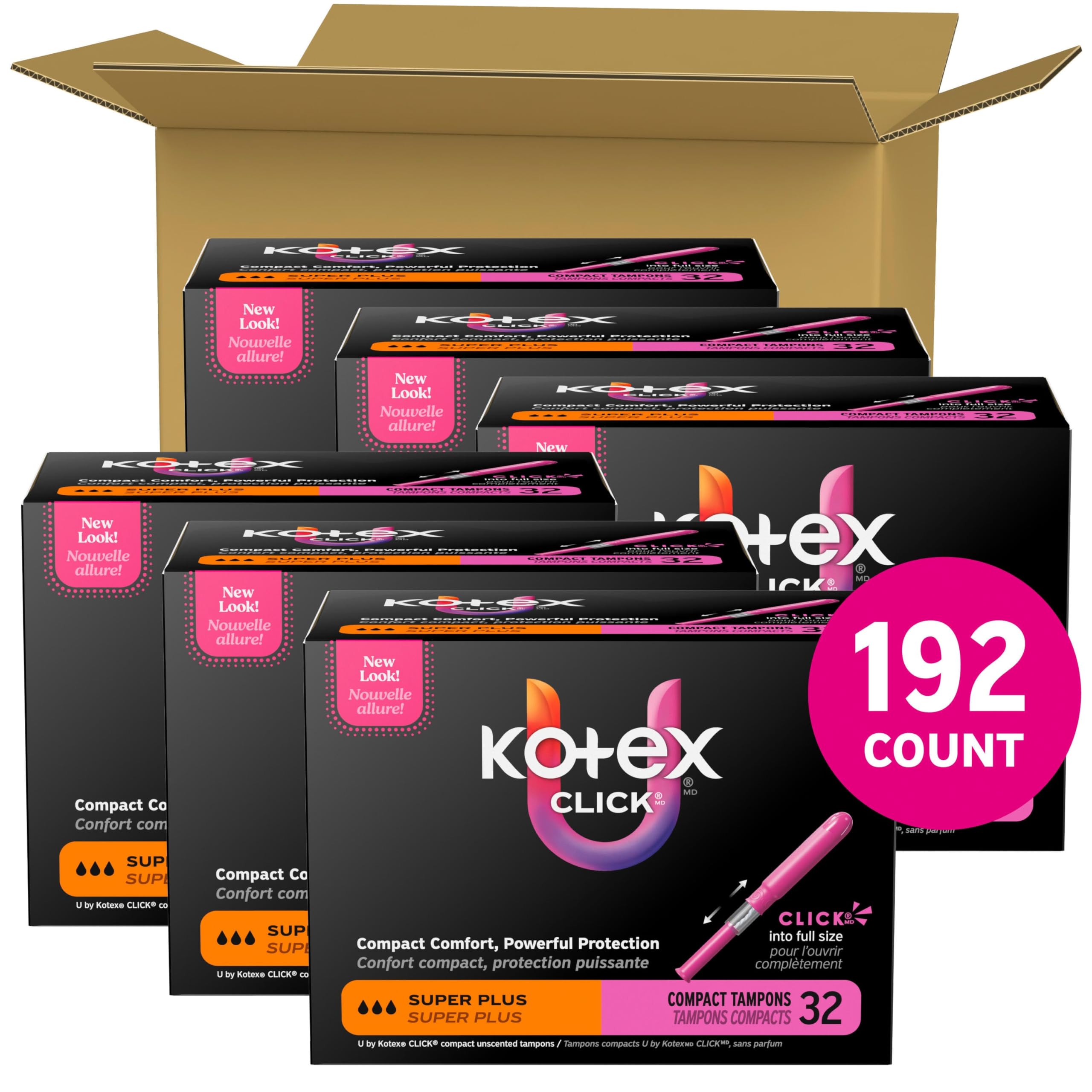 Kotex click tampón desplegado listo para uso con alta absorción