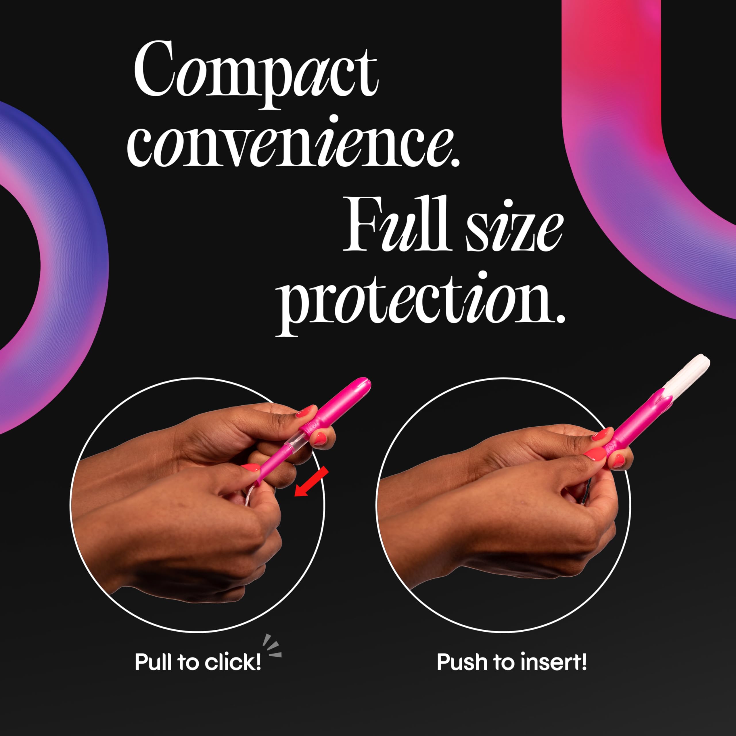 Kotex tampón dentro de un bolso demostrando portabilidad