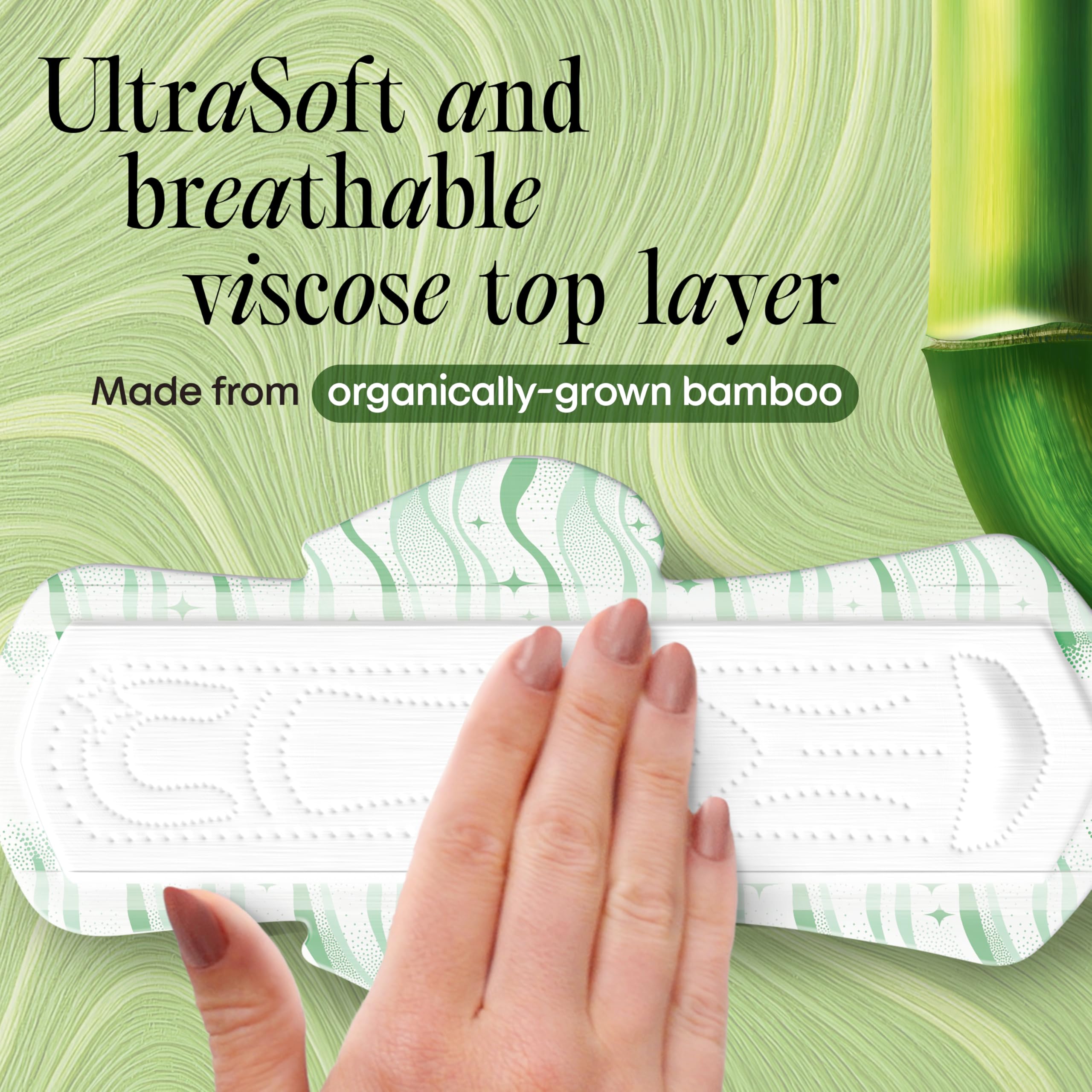 Kotex primer plano capa superior de bambú ultra suave y transpirable