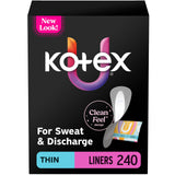Kotex empaque frontal mostrando 240 protectores para protección ligera