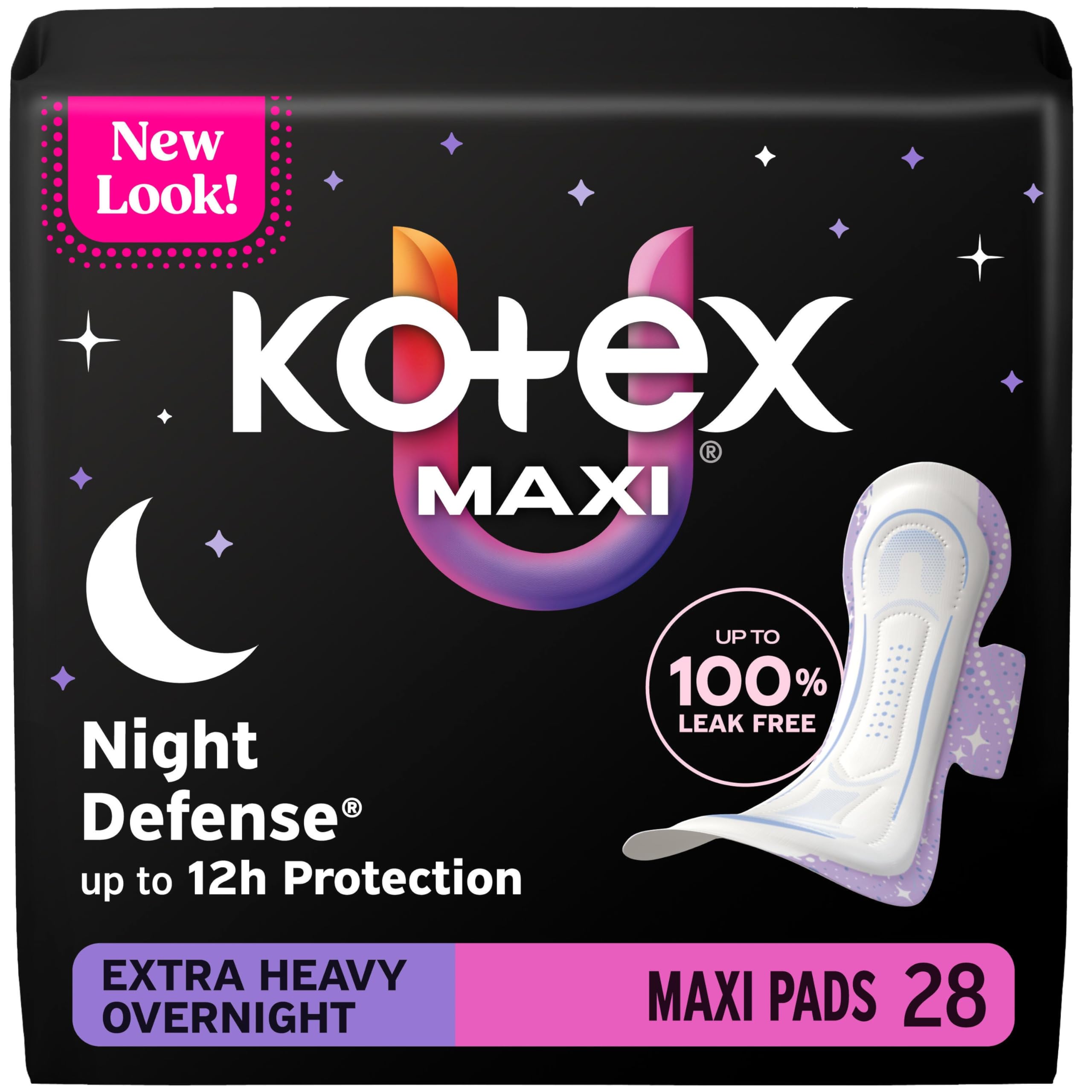 Kotex empaque frontal Overnight muestra protección nocturna garantizada