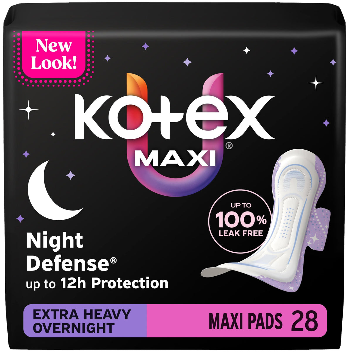 Kotex empaque frontal Overnight muestra protección nocturna garantizada