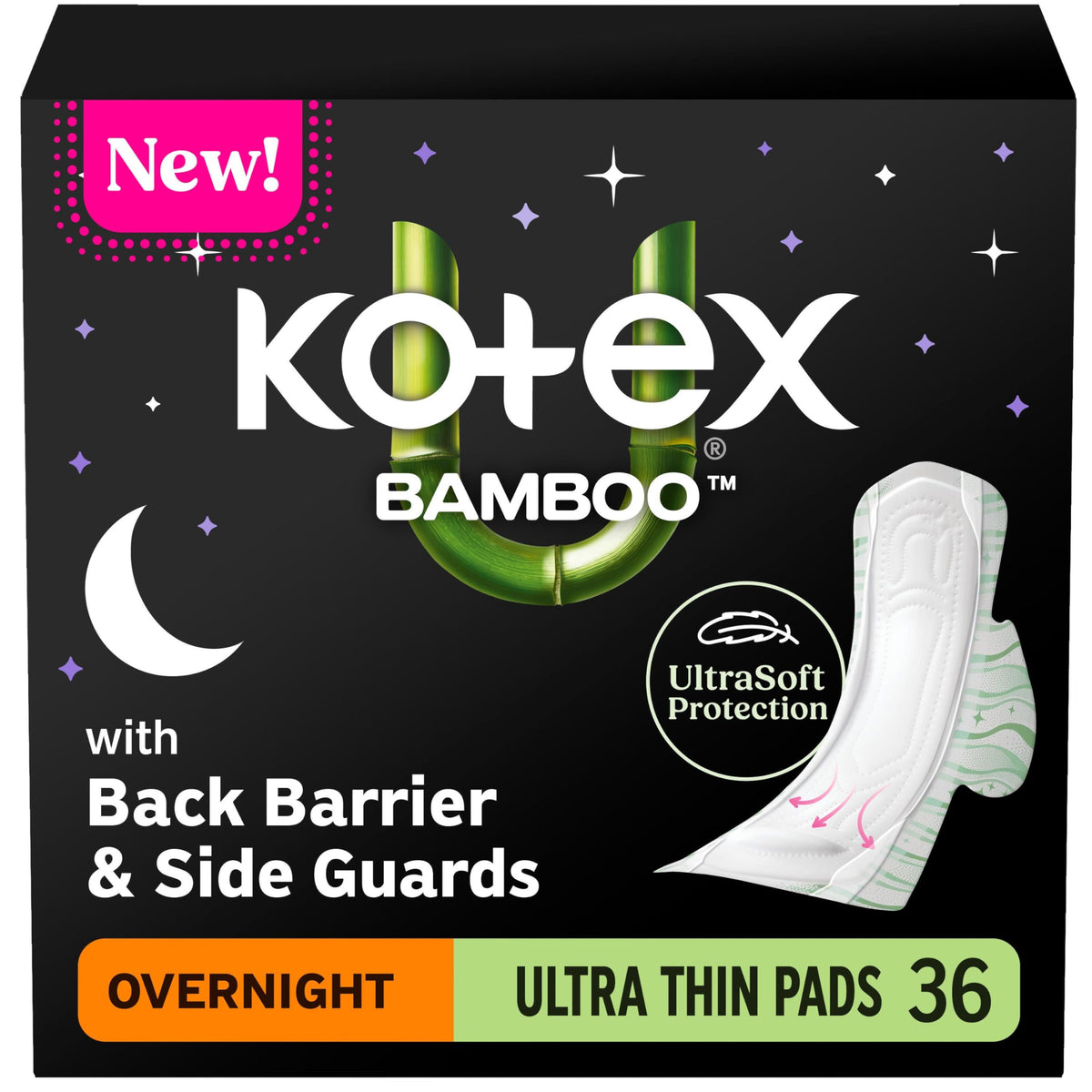 Kotex paquete frontal nocturno mostrando conteo y beneficio de protección