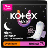 Kotex paquete frontal Overnight mostrando cantidad y protección nocturna