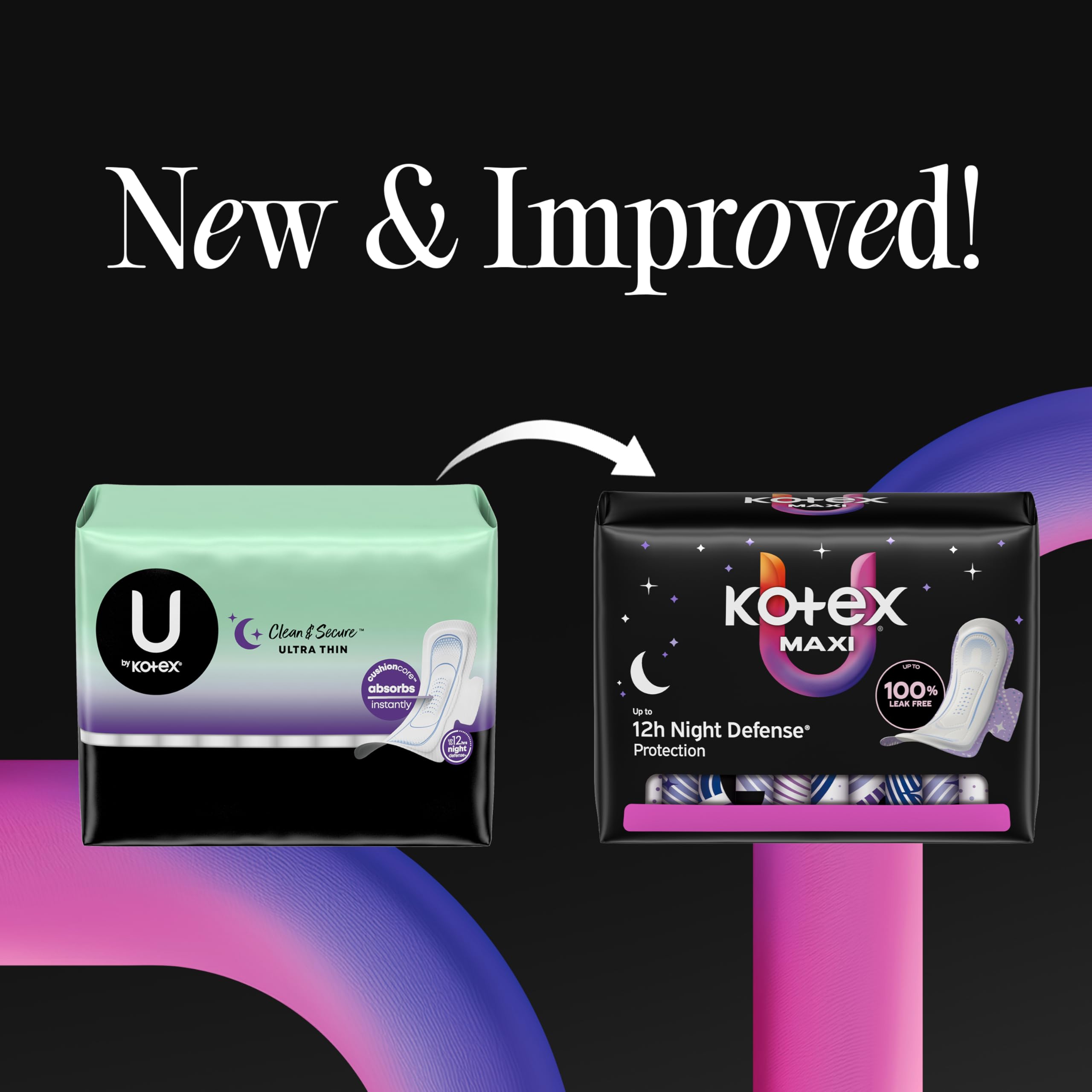 Kotex cubierta de tacto suave y transpirable para confort nocturno