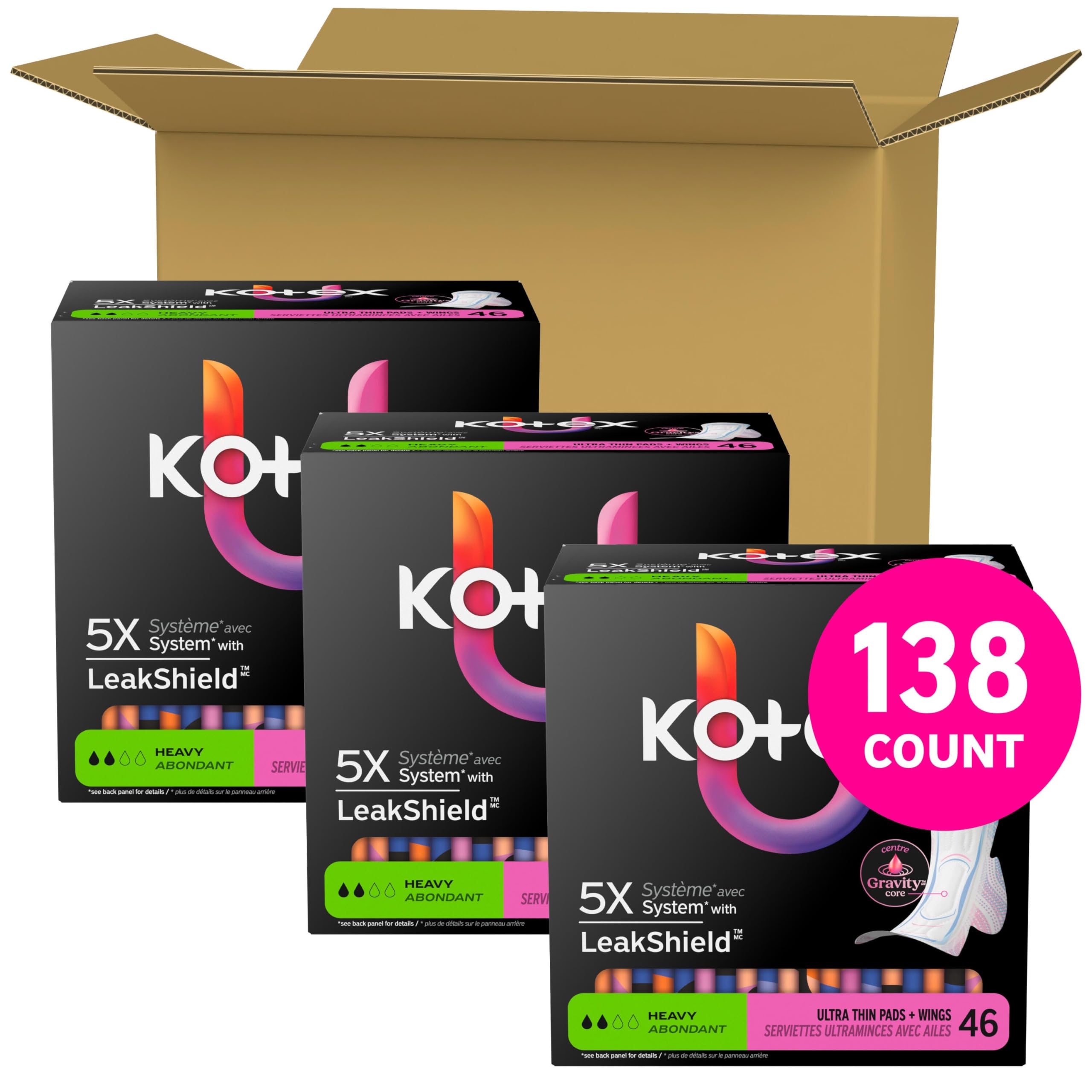 Kotex toalla doblada individualmente lista para usar y fácil transporte